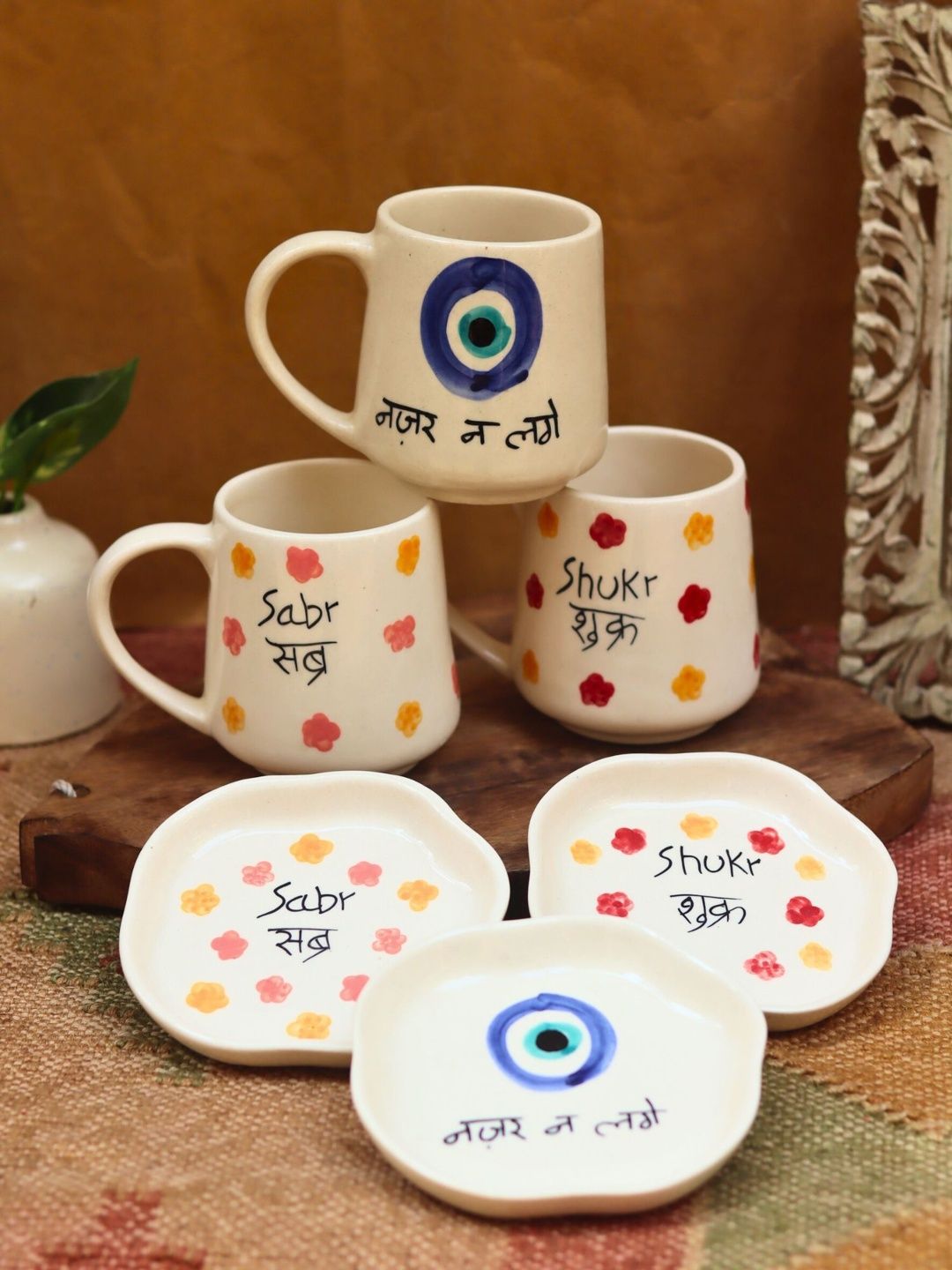 WEAVING HOMES White Handcrafted and Hand Painted Printed Ceramic Glossy Mugs Set of Cups and Mugs-image-26