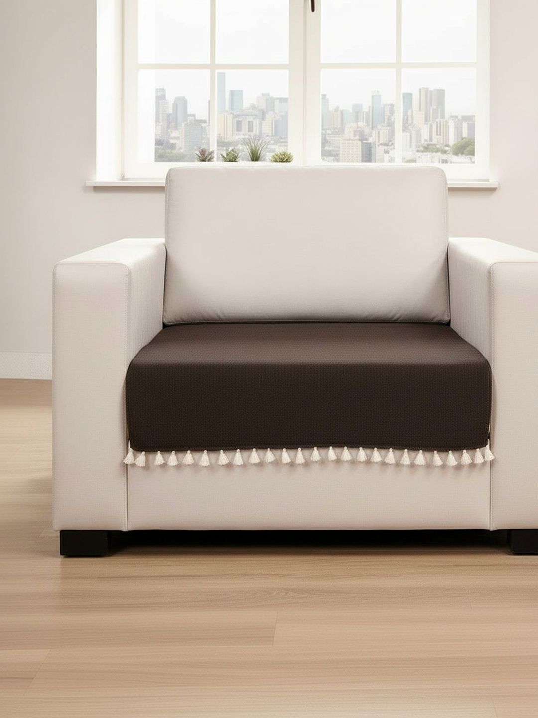 HOMEMONDE Brown Solid 1 Piece Sofa Cover-picture-11