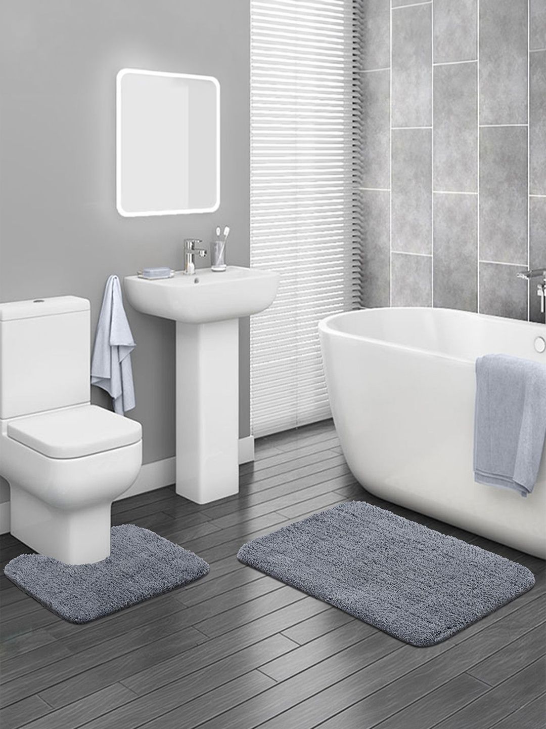 OBSESSIONS 2 Pieces Grey Bath Rugs-picture-50