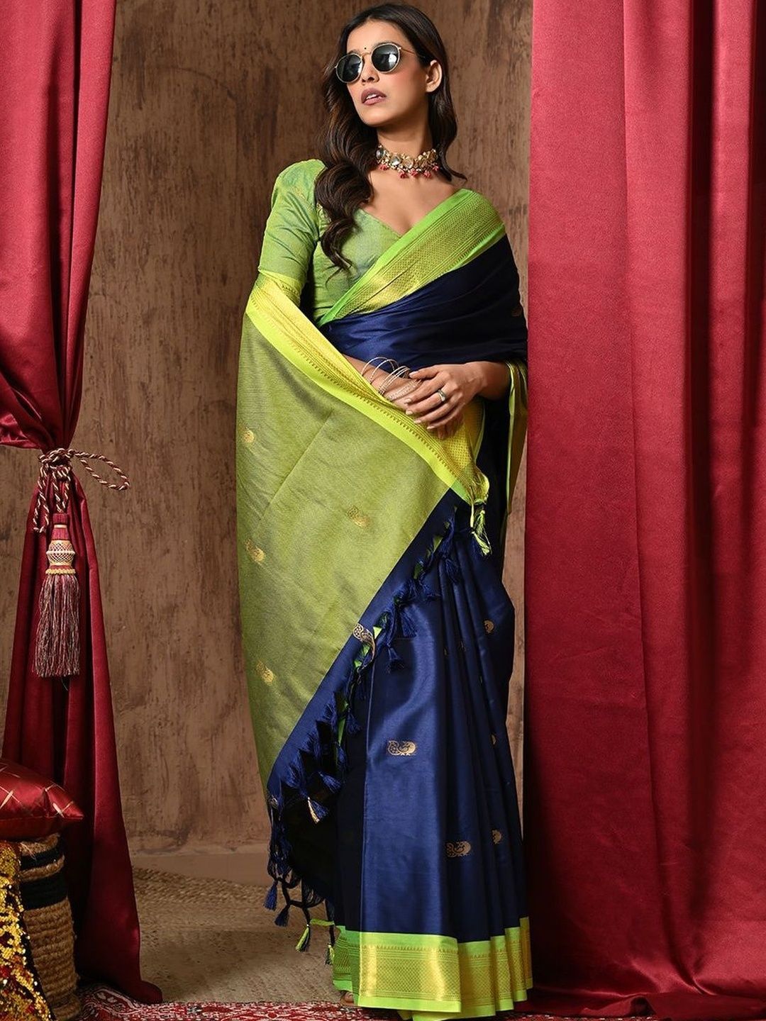Anouk Rustic Ethnic Motifs Woven Design Zari Pure Cotton Kanjeevaram Saree-picture-30