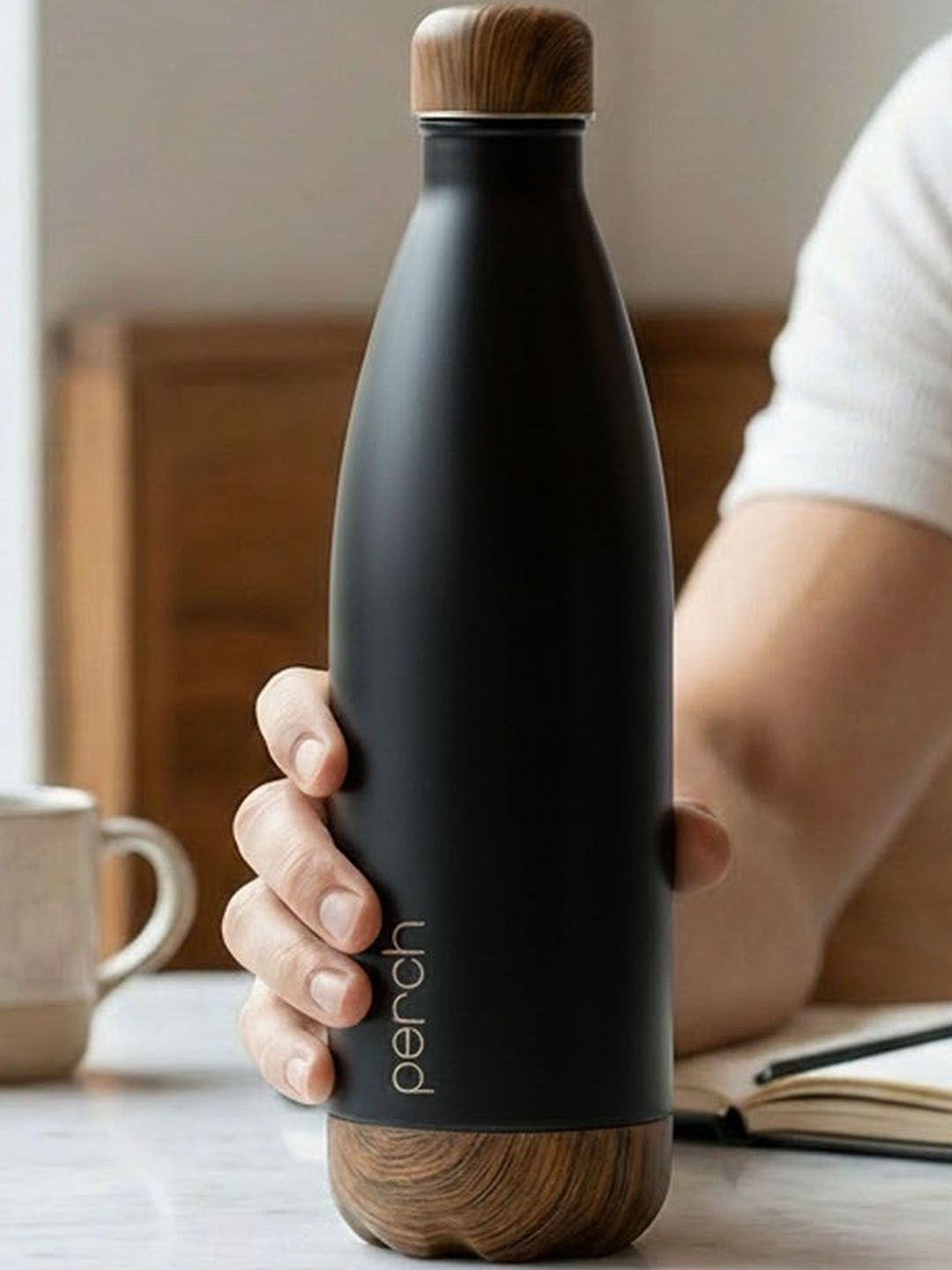 PERCH Black & Brown Single Stainless Steel Solid Water Bottle-picture-33