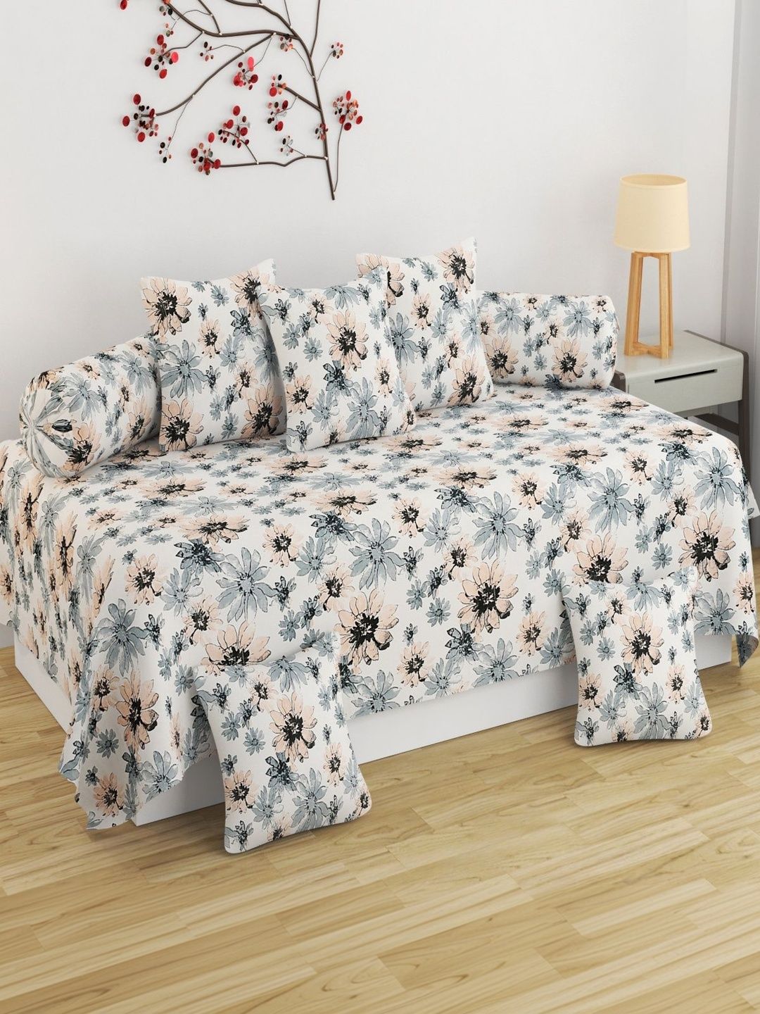 Homefab India White & Grey 8-Pieces Printed Diwan Set-picture-15