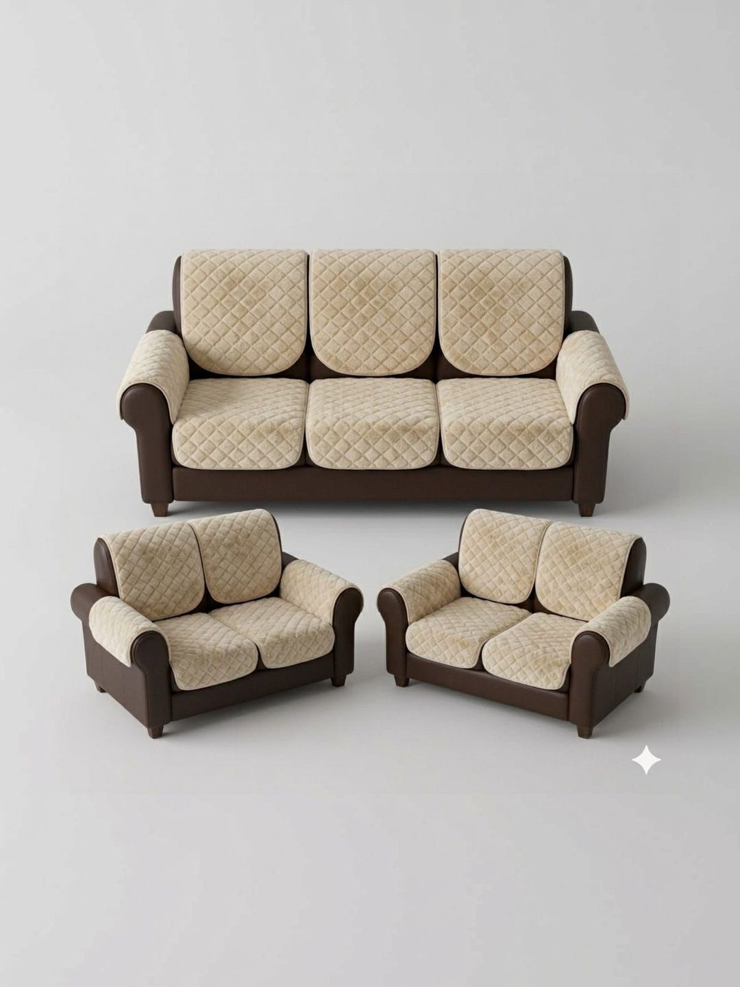 RAINBOW FURNISHINGS Beige & Cream-Coloured Viscose Rayon Blend Sofa Cover With Arms-image-43