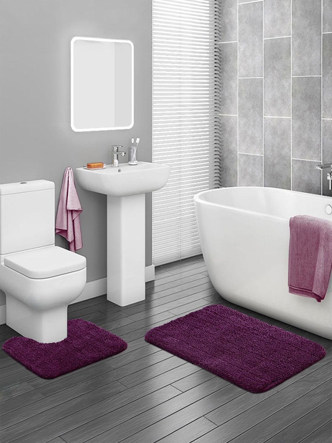 OBSESSIONS 2-Pcs Purple Textured Anti-Skid Bath Rugs-picture-32