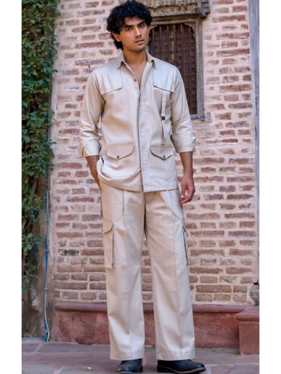 orgavastr Men Smart Loose Fit Pleated Cargos Trousers-image-32