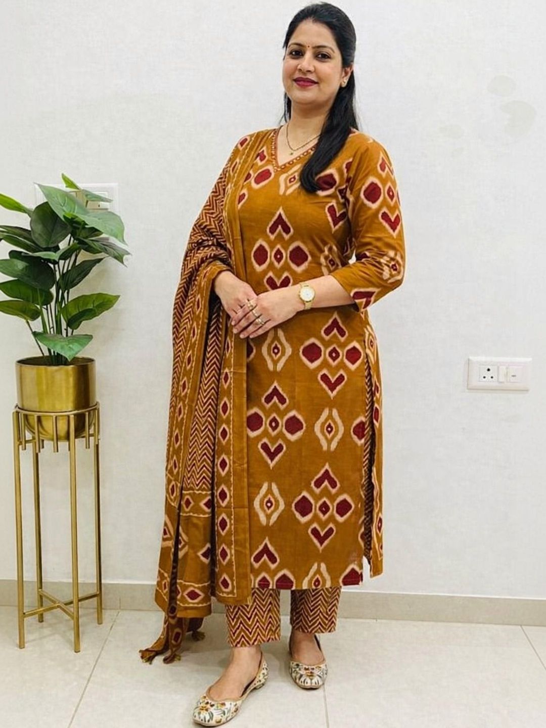 Fabinn Women Ethnic Motifs Printed Regular Pure Cotton Kurta with Trousers & With Dupatta-picture-52