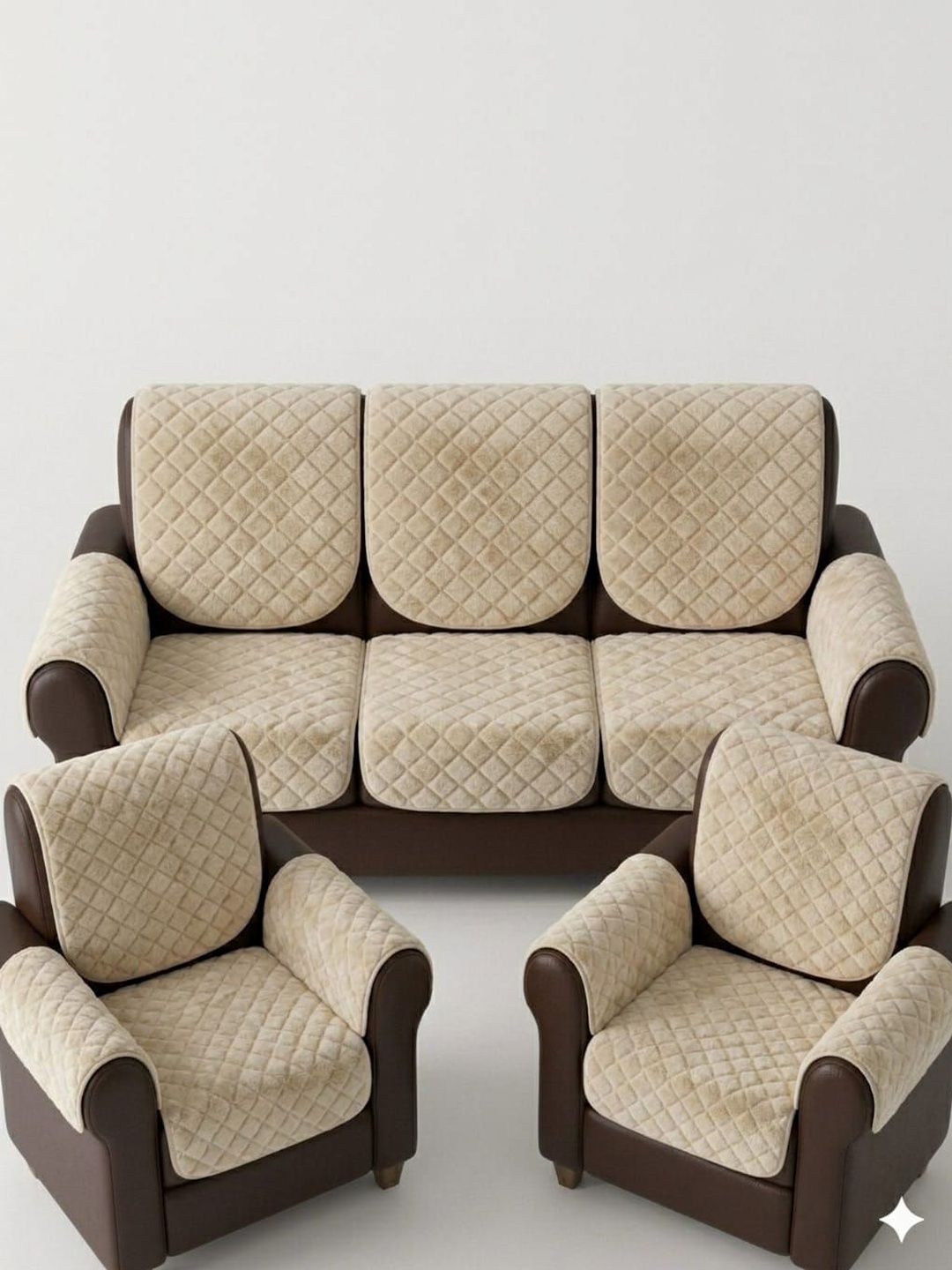 RAINBOW FURNISHINGS Beige & Beige Viscose Rayon Blend Sofa Cover With Arms-image-48