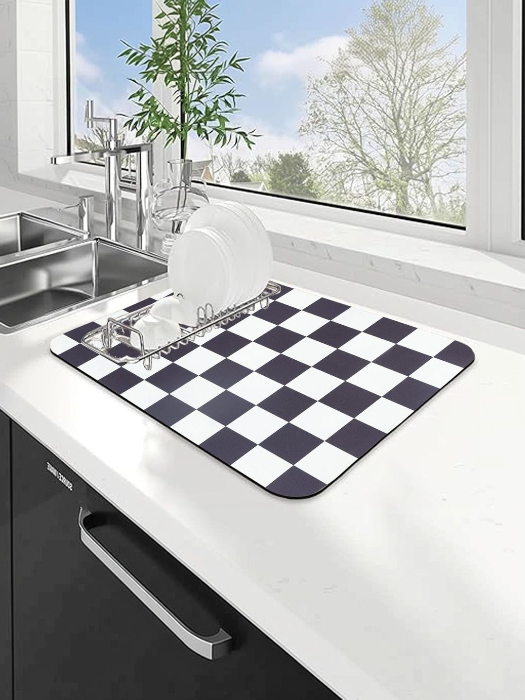 FAVRIA Black & White Water Absorbent Dish Drying Mat-picture-26