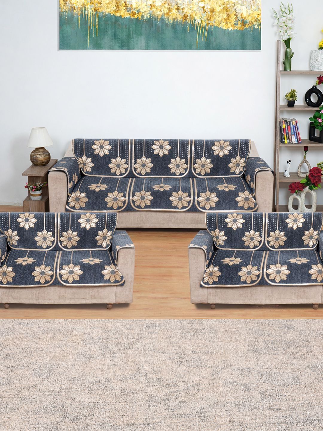 MORADO Grey & Grey Printed Sofa Cover With Arms-image-38