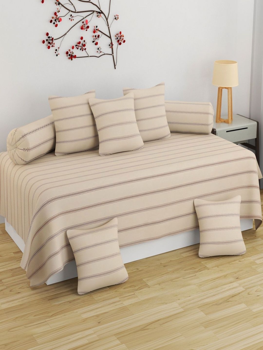 Homefab India Beige 8-Pieces Printed Diwan Set-picture-55