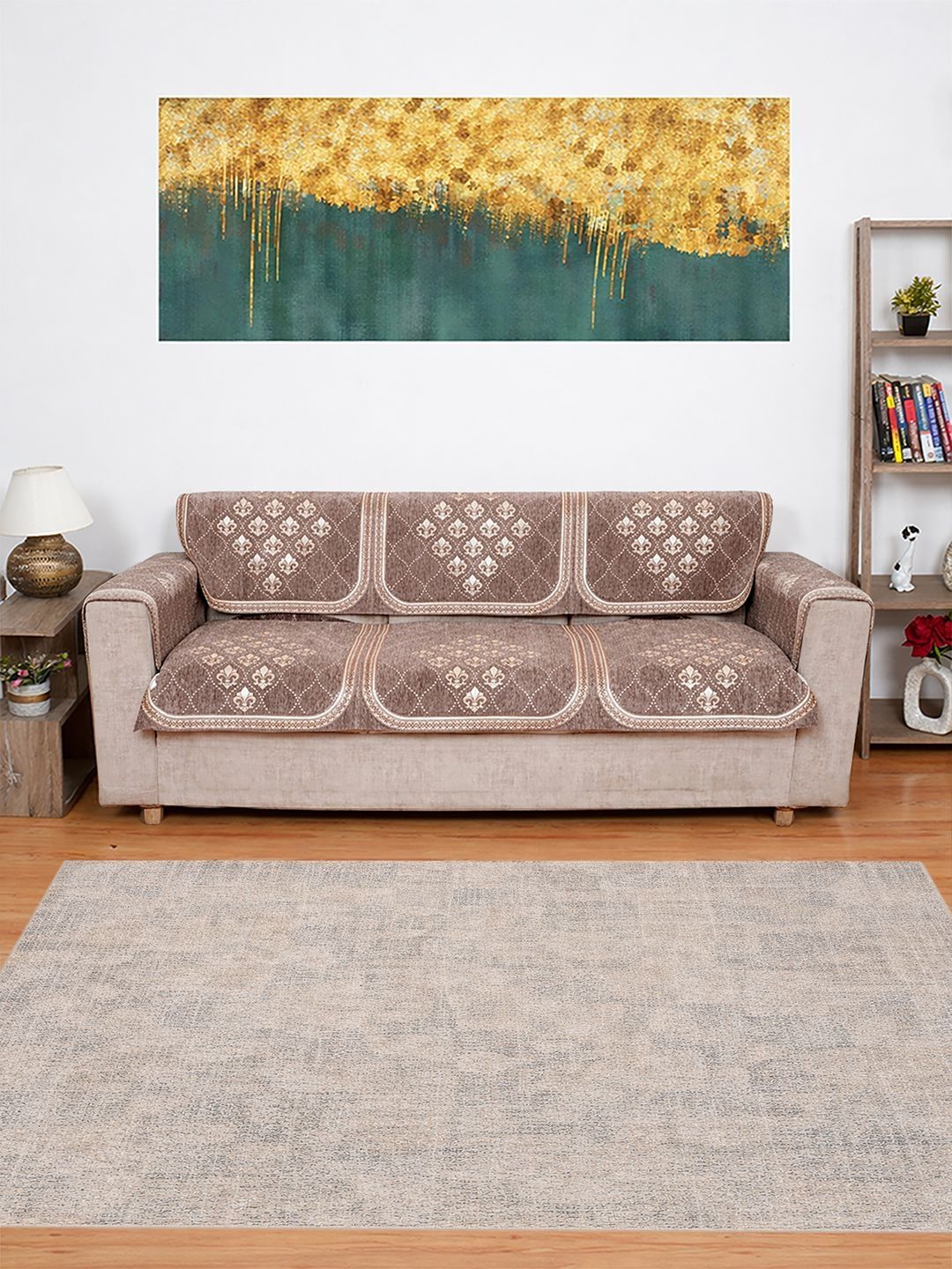 MORADO Brown & Brown Printed Sofa Cover With Arms-picture-16