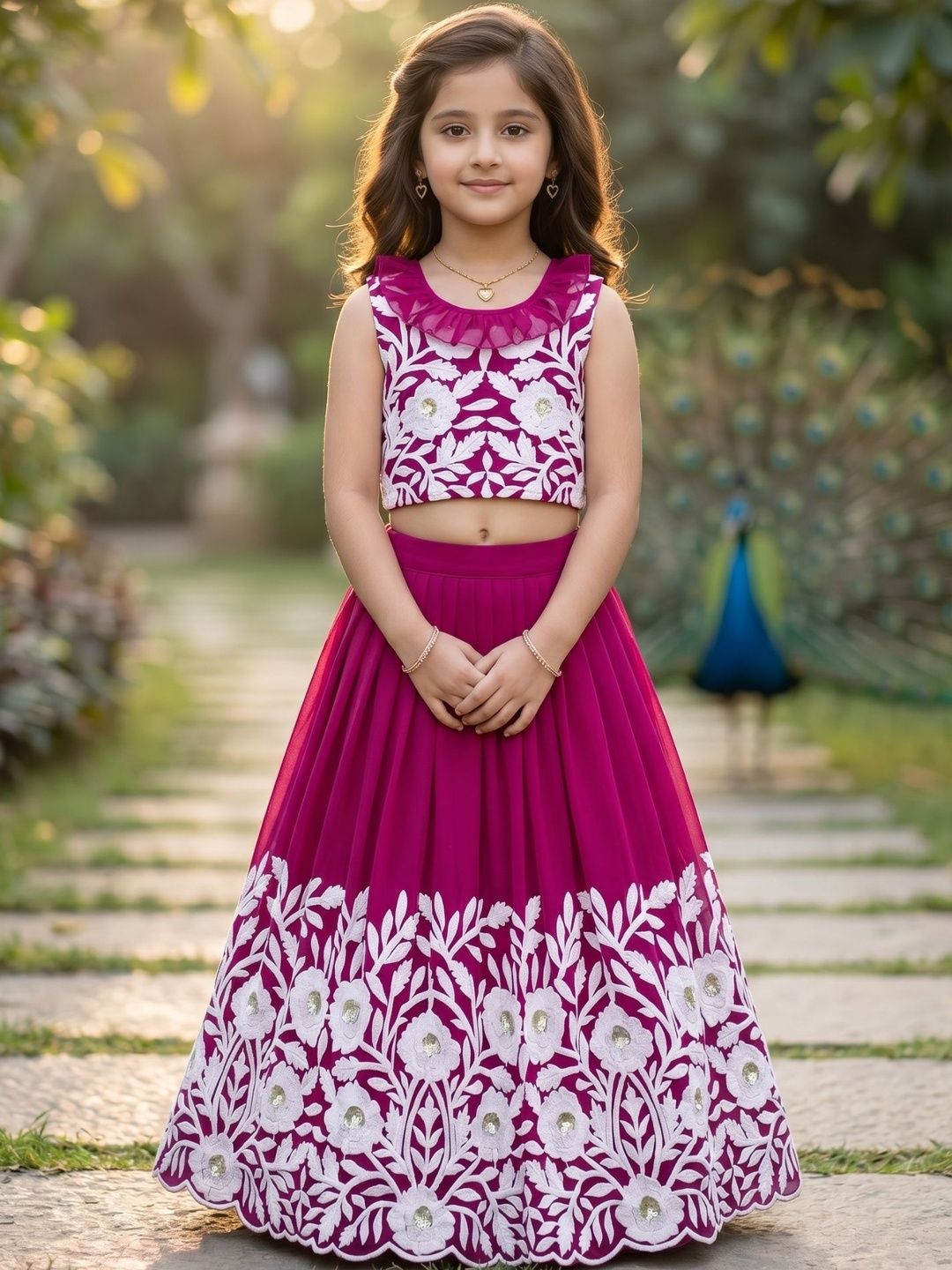 KALINI Girls Embroidered Thread Work Ready to Wear Lehenga &-picture-32