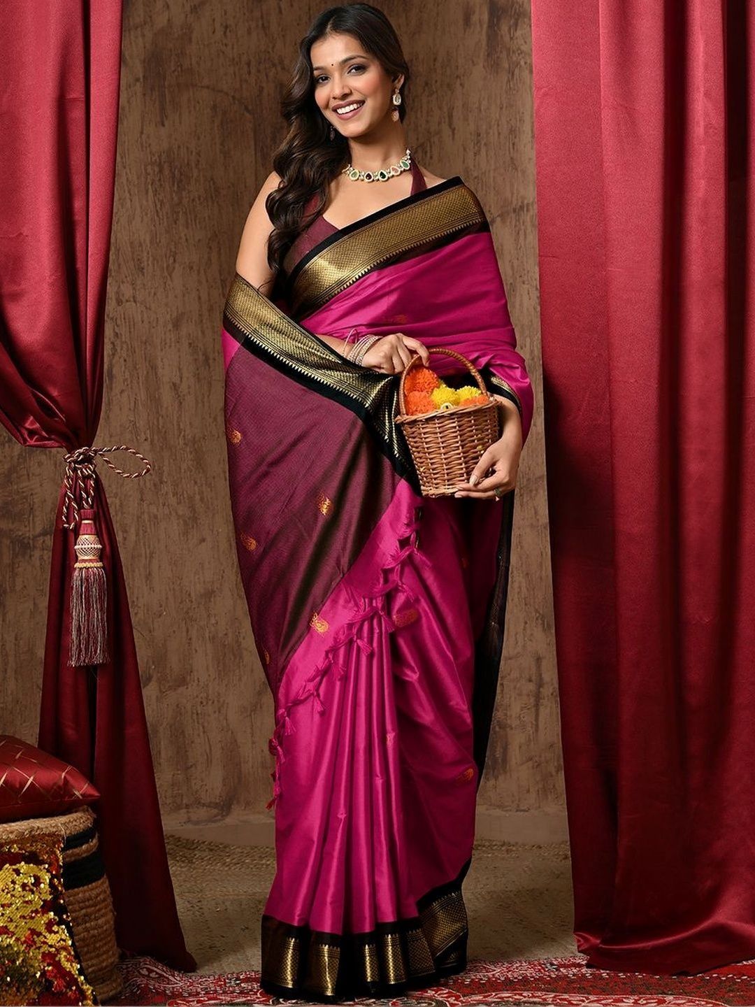 Anouk Rustic Ethnic Motifs Woven Design Zari Pure Cotton Kanjeevaram Saree-picture-20