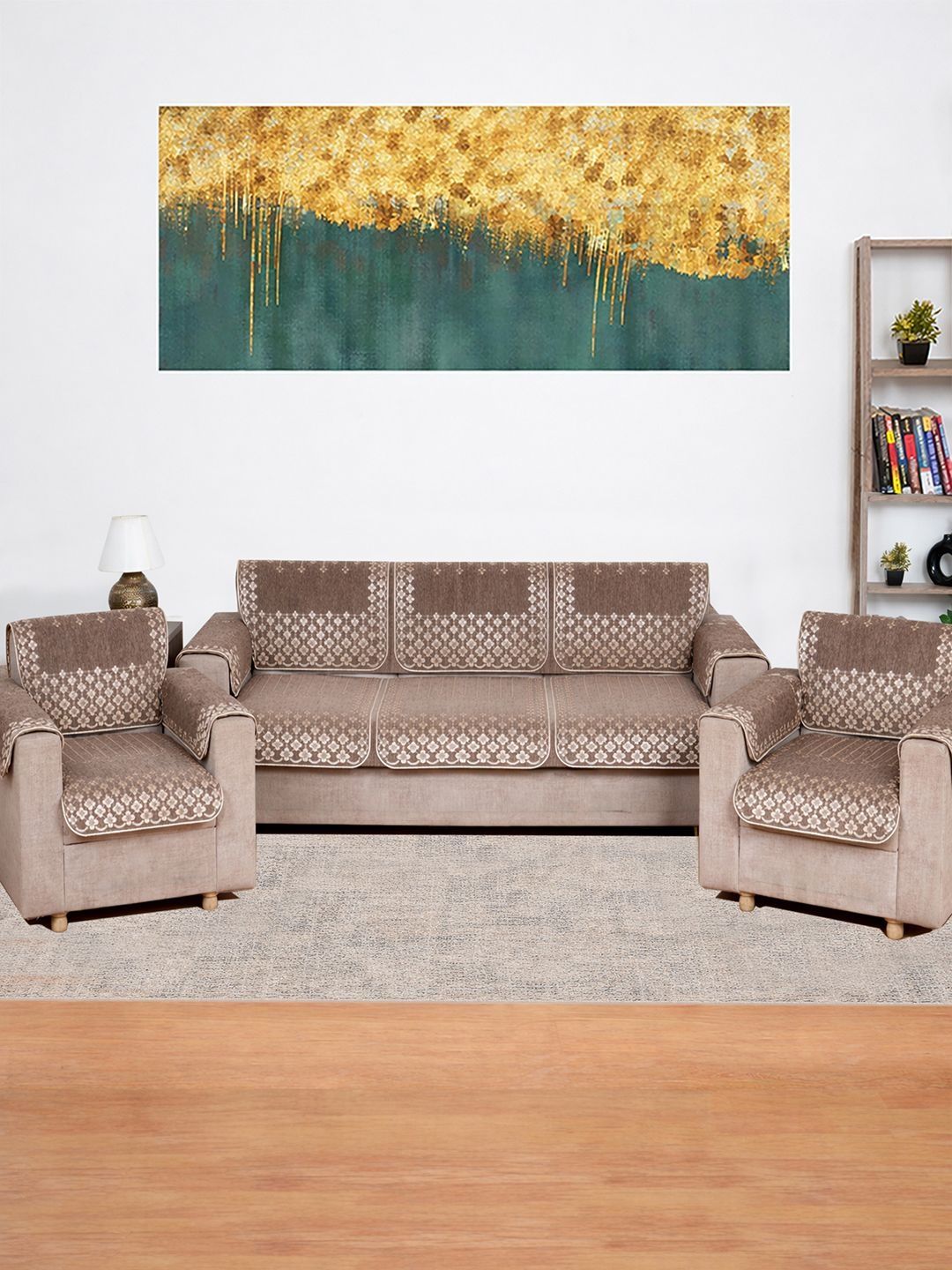 MORADO Brown & Brown Printed Sofa Cover With Arms-image-44