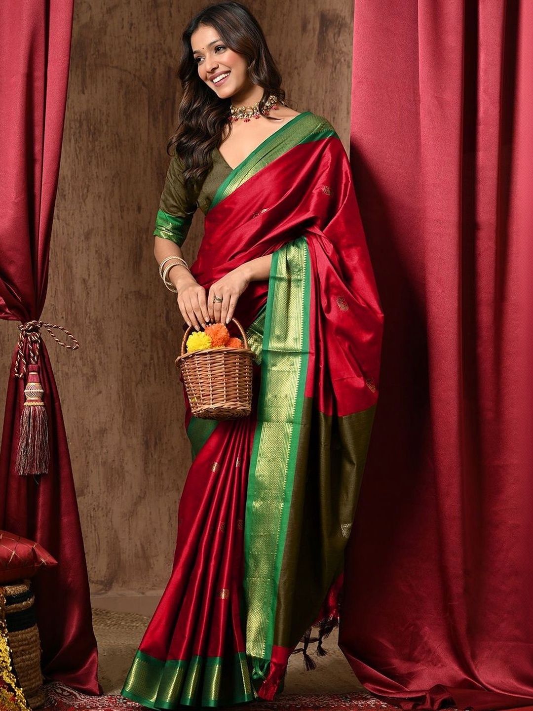 Anouk Rustic Ethnic Motifs Woven Design Zari Pure Cotton Kanjeevaram Saree-picture-38