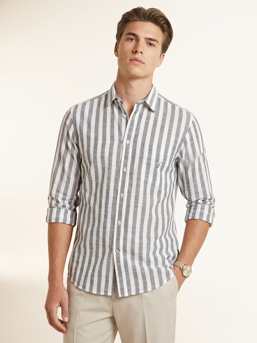 Nautica Slim Fit Striped Pure Cotton Shirt-picture-32
