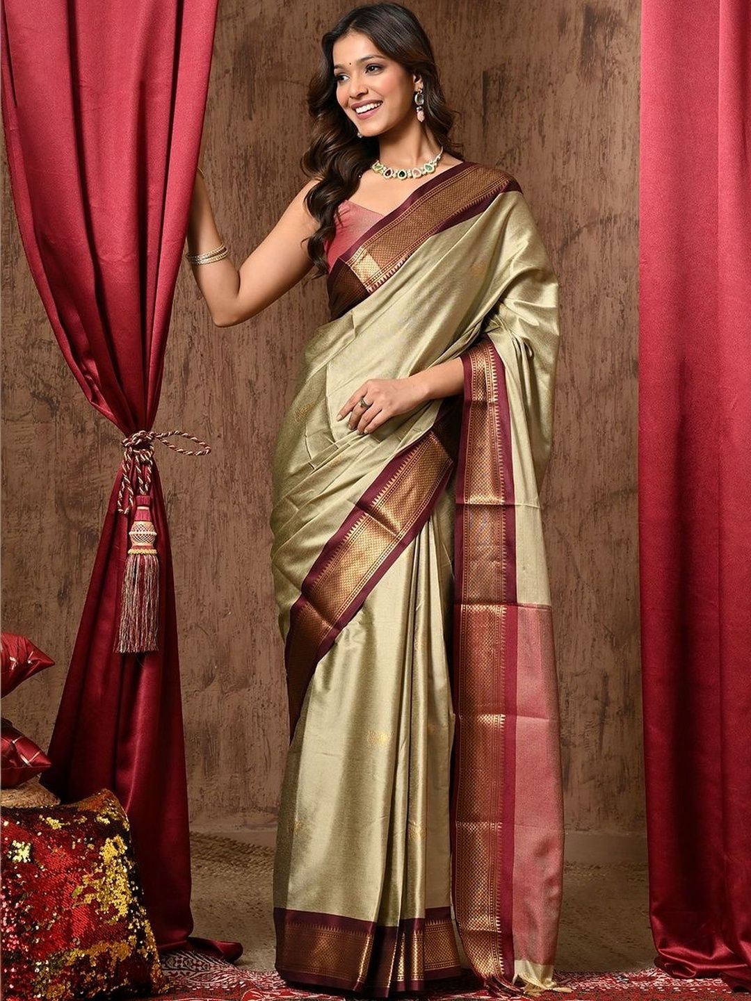 Anouk Rustic Ethnic Motifs Woven Design Pure Cotton Kanjeevaram Saree-picture-13
