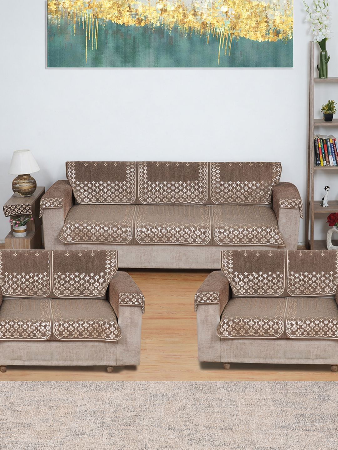MORADO Brown & Brown Printed Sofa Cover With Arms-image-46