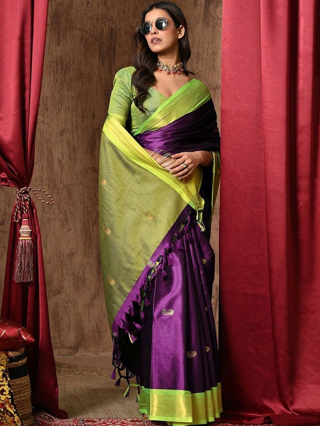 Anouk Rustic Ethnic Motifs Woven Design Pure Cotton Kanjeevaram Saree-picture-36