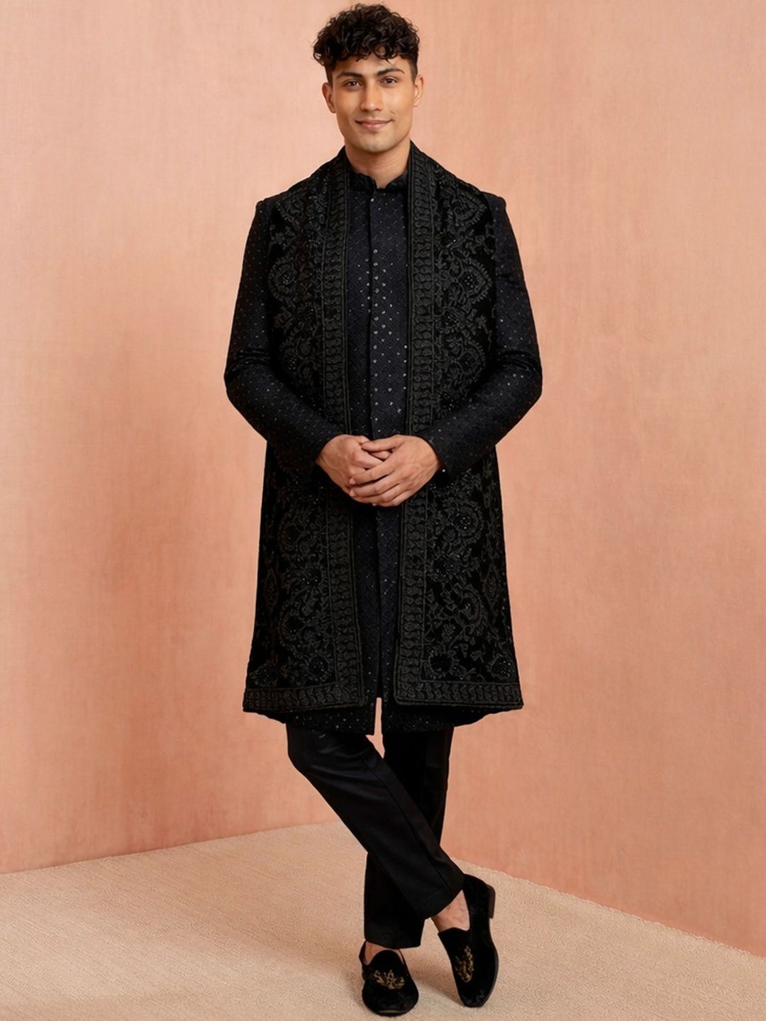 VASTRAMAY Men Embroidered Mandarin Collar Sherwani-picture-38