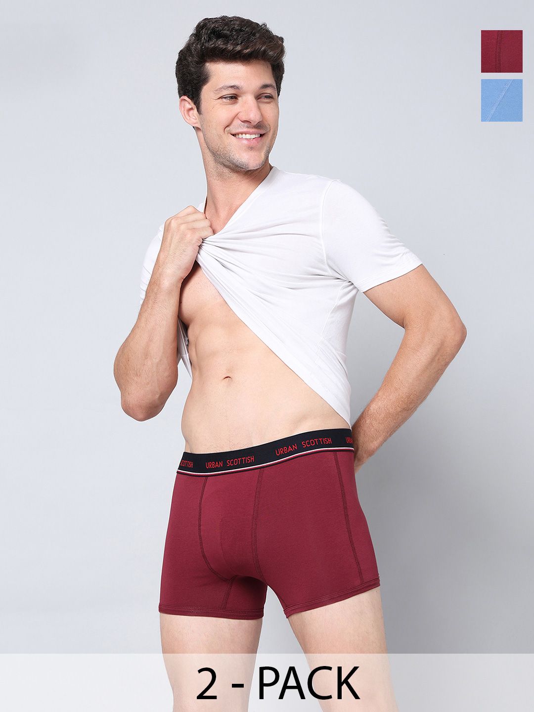 URBAN SCOTTISH Pack of 2 Cotton Blend Solid Trunks-picture-47