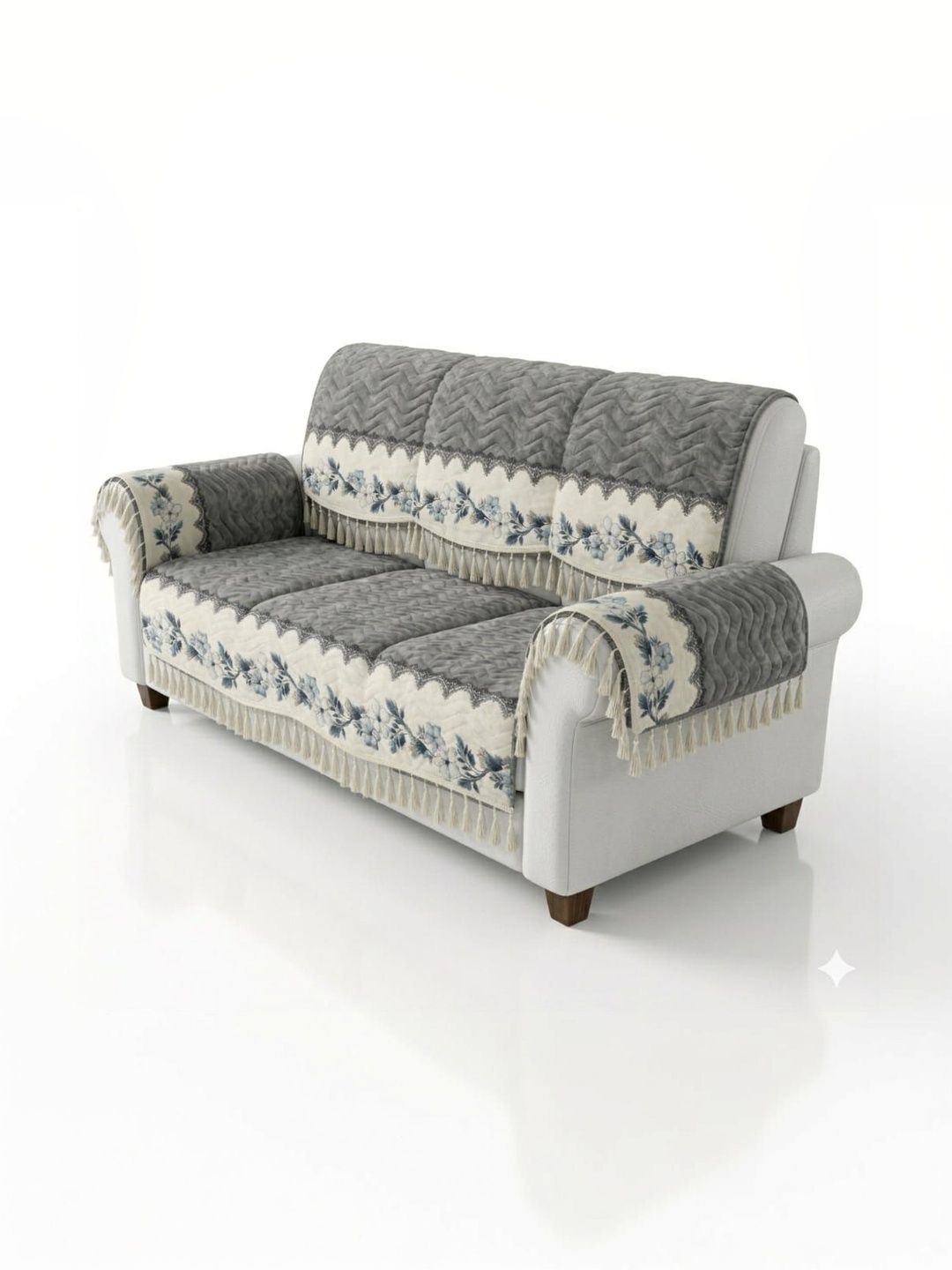 RAINBOW FURNISHINGS Grey & Grey Printed Viscose Rayon Blend Sofa Cover With Arms-picture-48