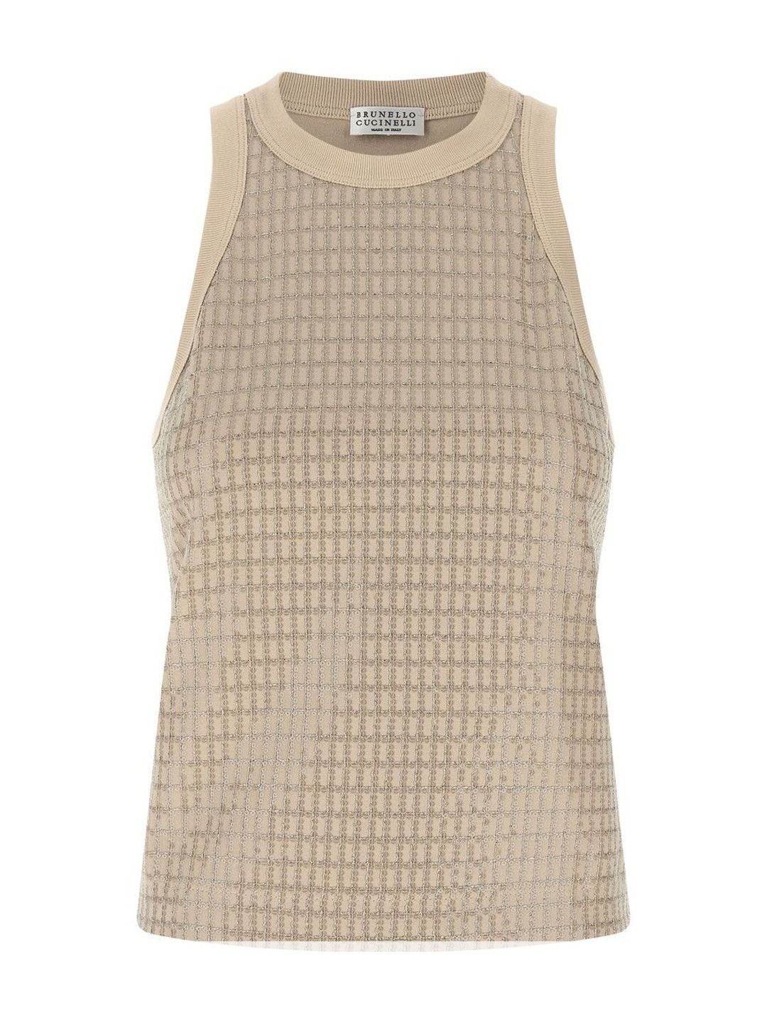 Brunello Cucinelli Pack Of 3 Checked Round Neck Sleeveless Fitted Top-image-13