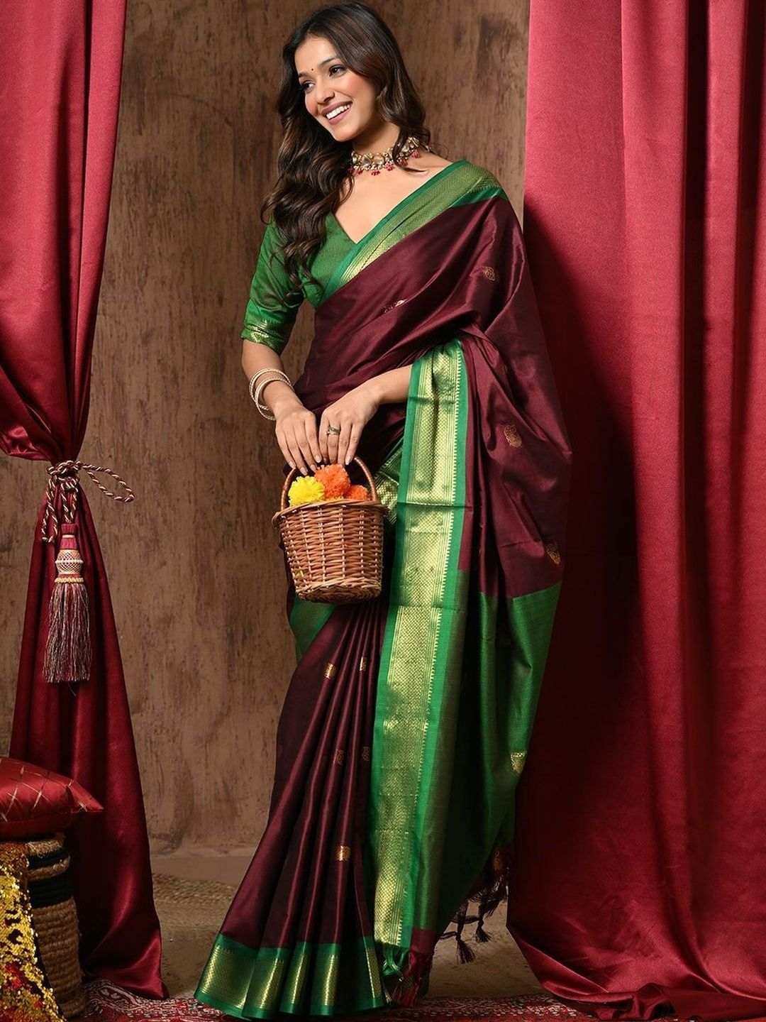 Anouk Rustic Ethnic Motifs Woven Design Zari Pure Cotton Kanjeevaram Saree-picture-19