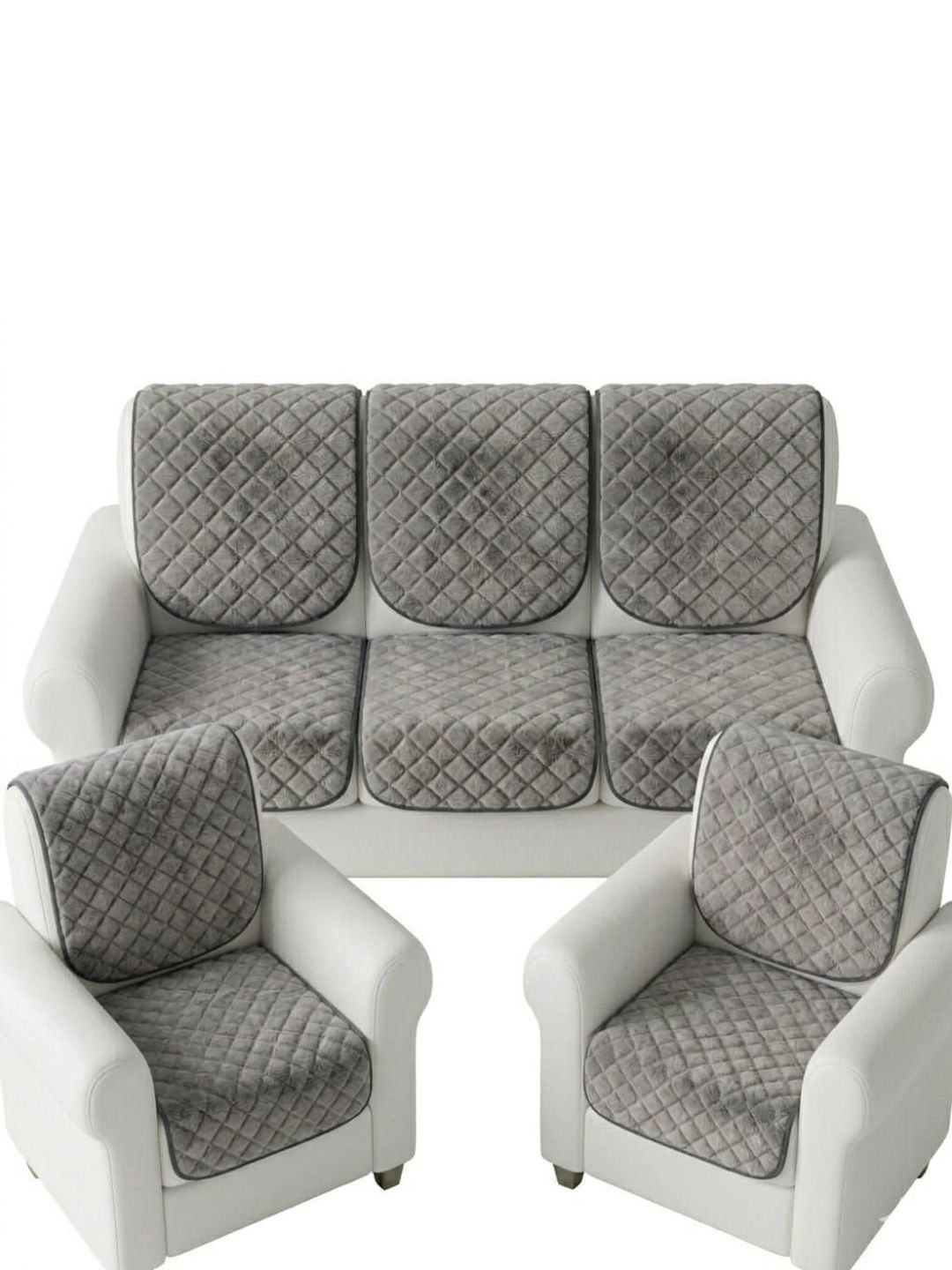 RAINBOW FURNISHINGS Grey & Grey Viscose Rayon Blend Sofa Cover Without Arms-image-36
