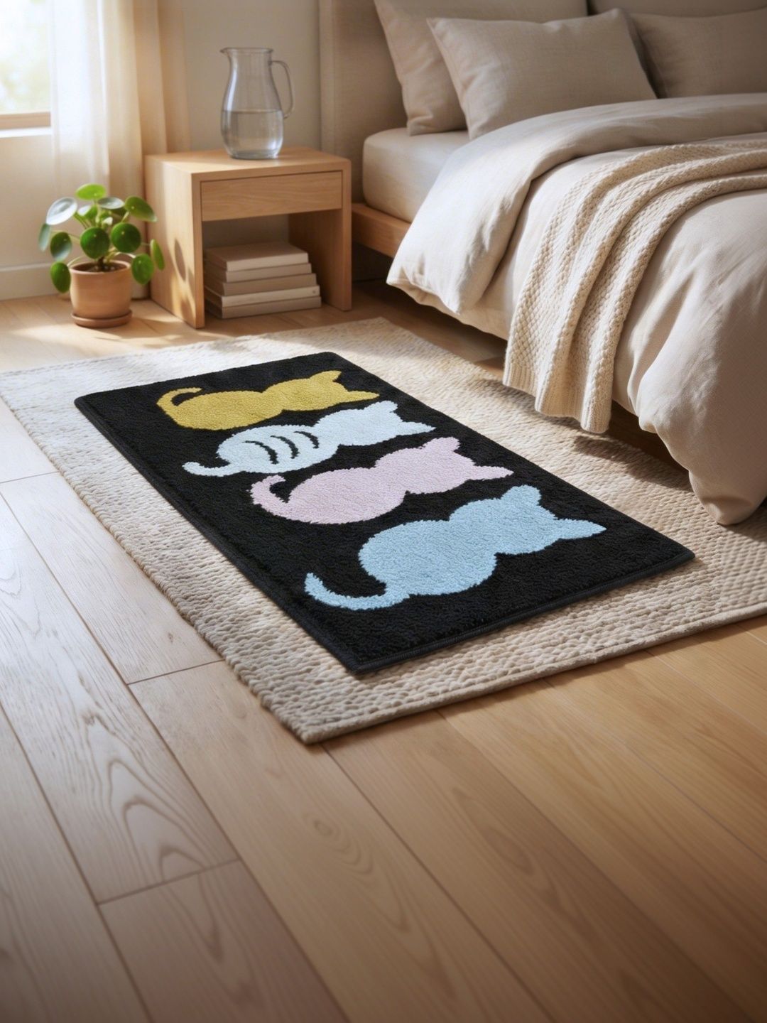 bromwick black & yellow printed 2000 gsm bath rug