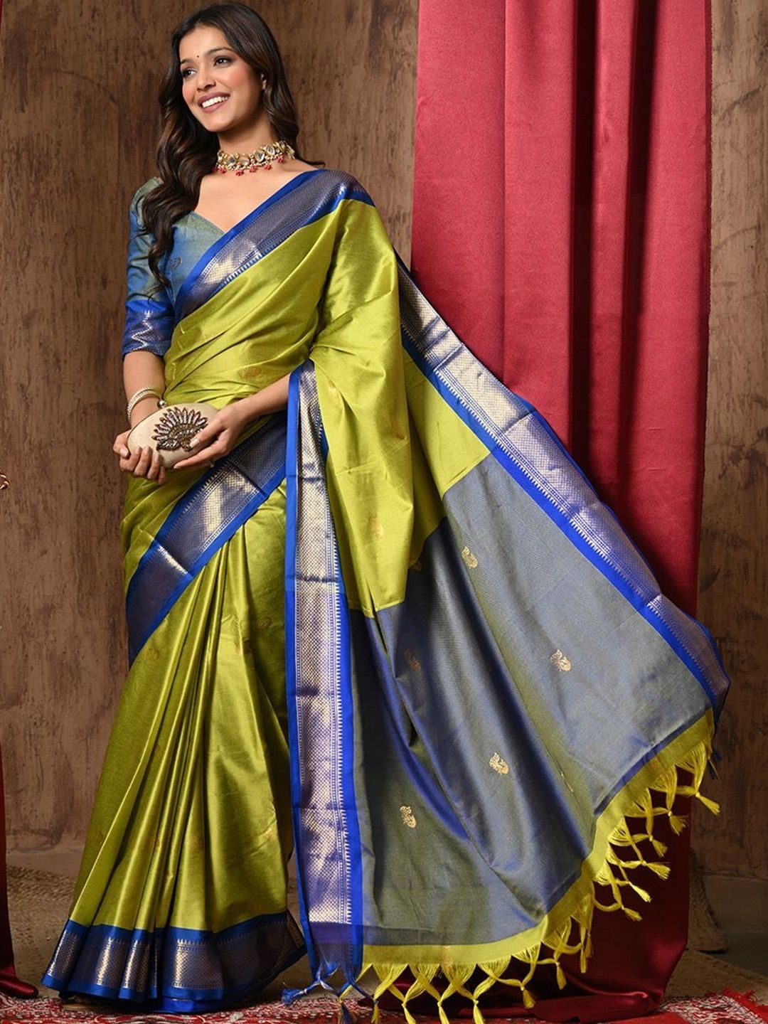 Anouk Rustic Ethnic Motifs Woven Design Pure Cotton Kanjeevaram Saree-picture-16