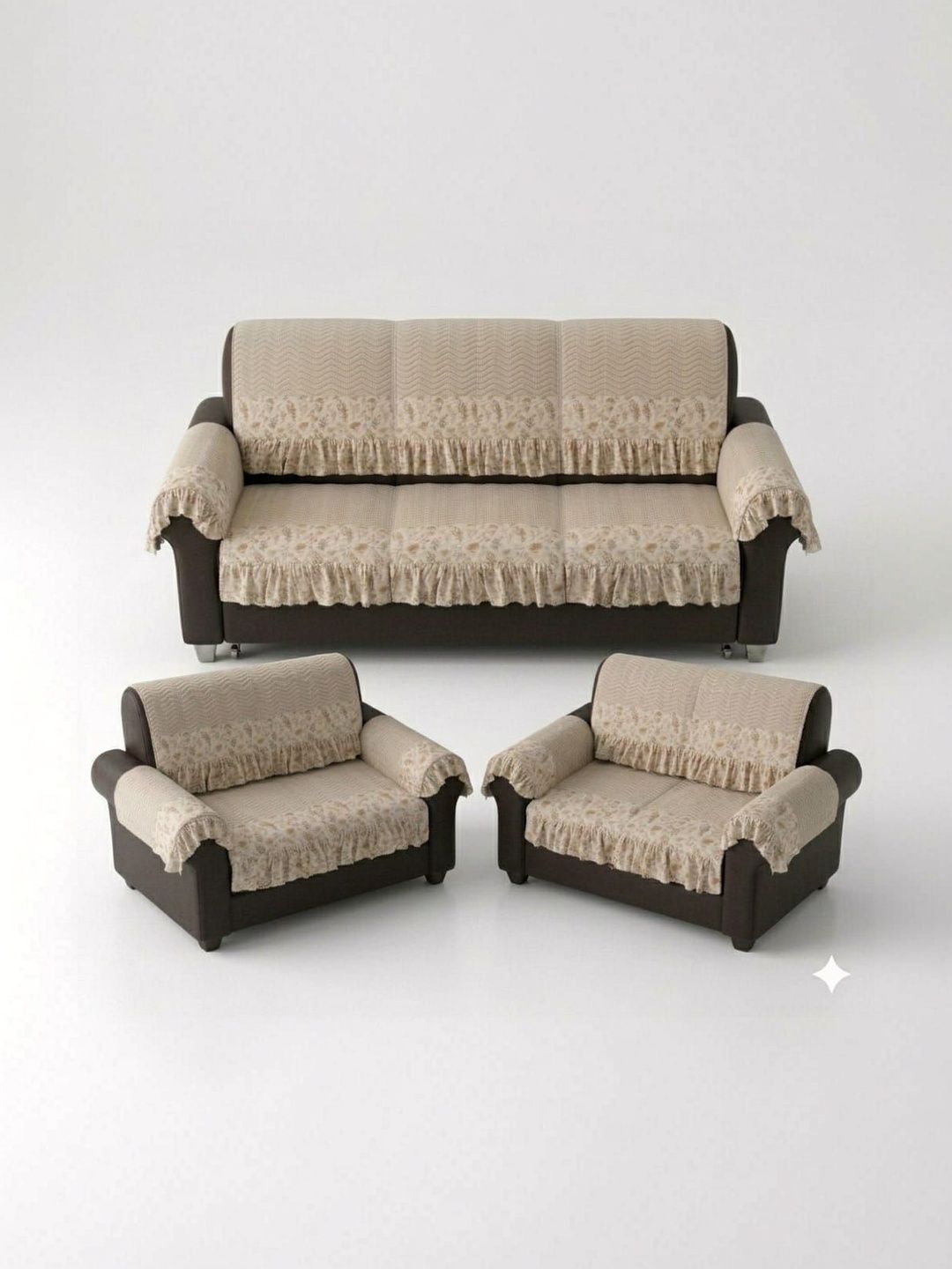 RAINBOW FURNISHINGS White & Cream-Coloured Printed Viscose Rayon Blend Sofa Cover With Arms-picture-57