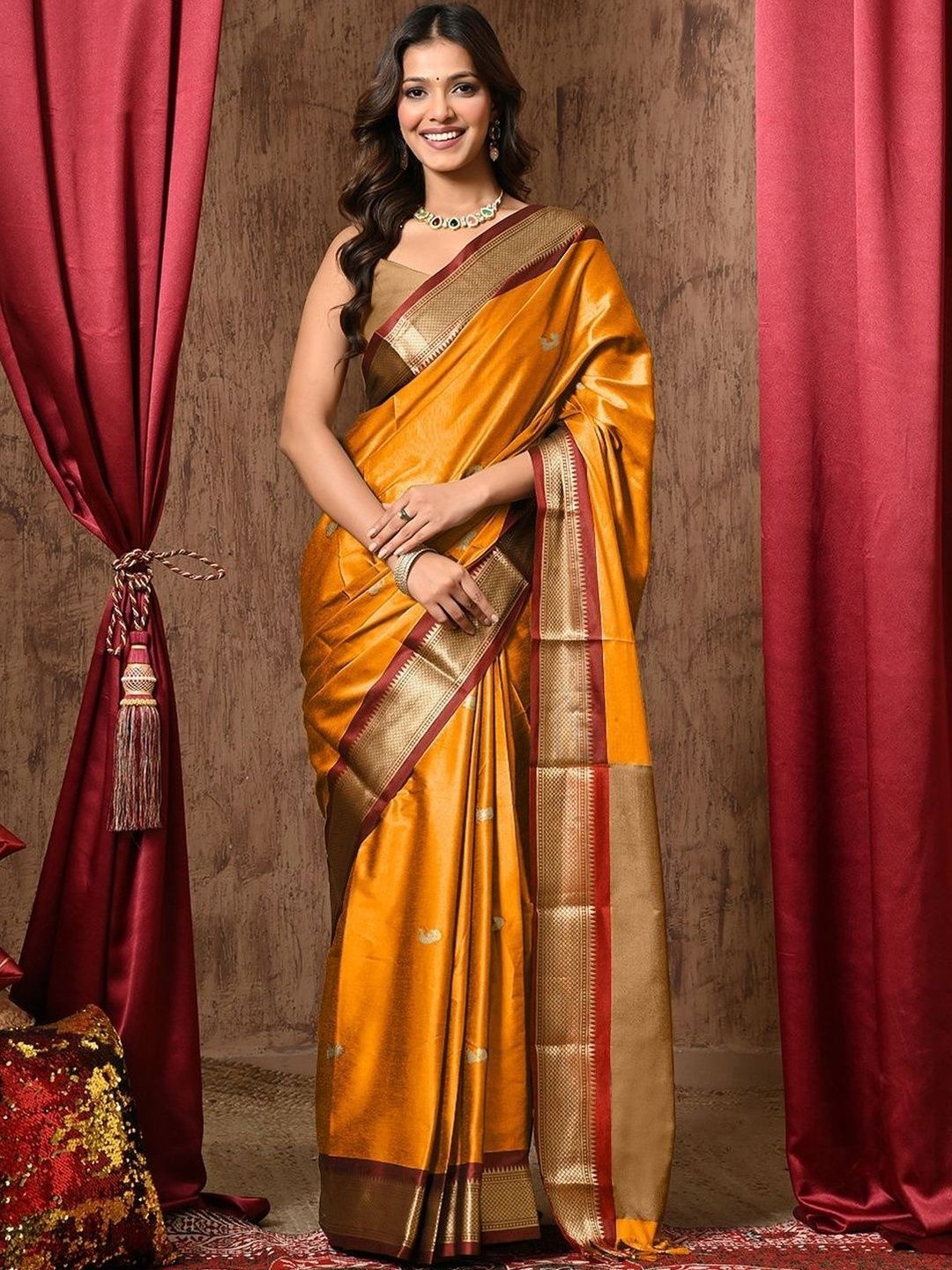Anouk Rustic Ethnic Motifs Zari Pure Cotton Kanjeevaram Saree