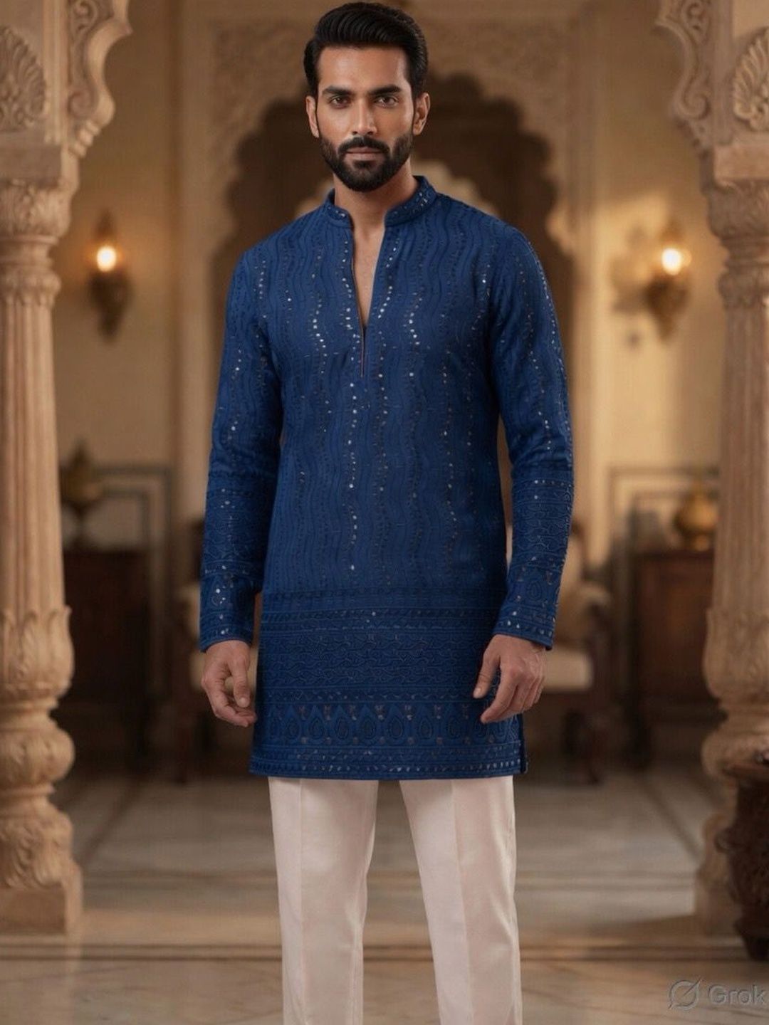 RANGRAAG Men Ethnic Motifs Embroidered Mirror Work Kurta-picture-40