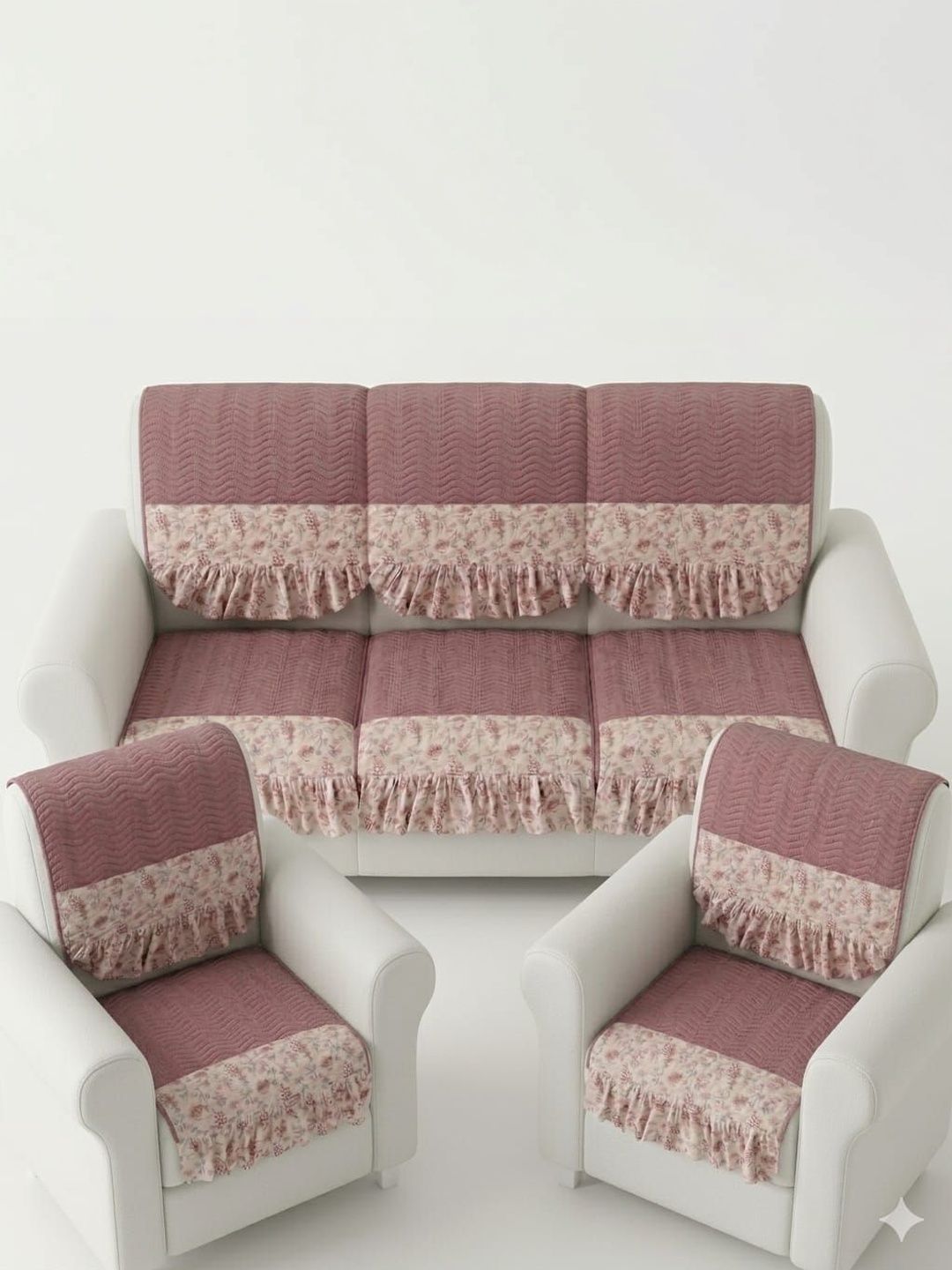 RAINBOW FURNISHINGS Pink & Pink Printed Viscose Rayon Blend Sofa Cover Without Arms-image-24