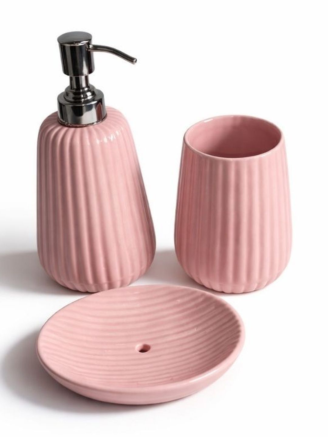 U & U Unique Utilities Pink & Pink 3 piece Textured Ceramic Bath Accessories Set-image-31
