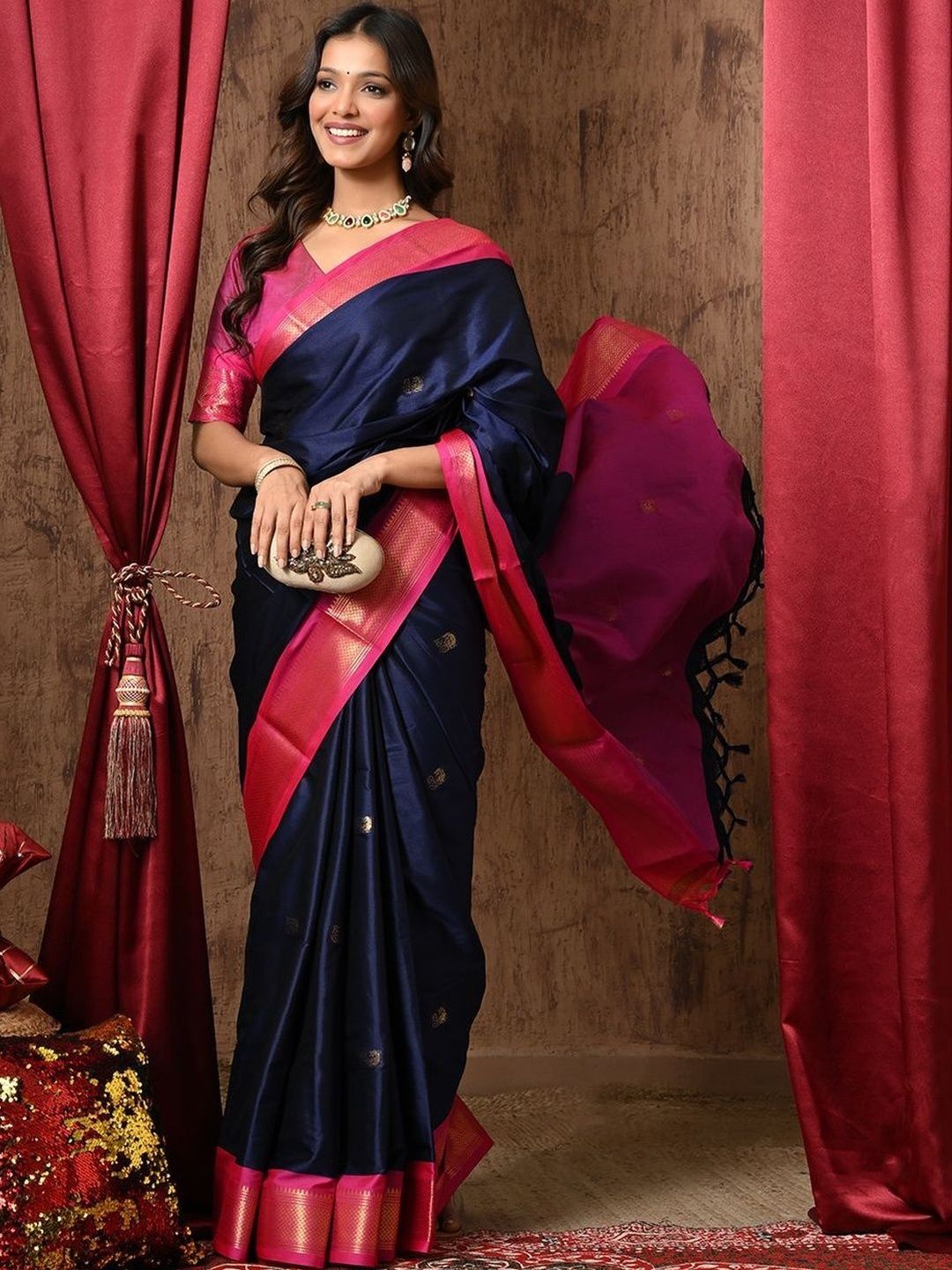 Anouk Rustic Ethnic Motifs Woven Design Zari Pure Cotton Kanjeevaram Saree-picture-22