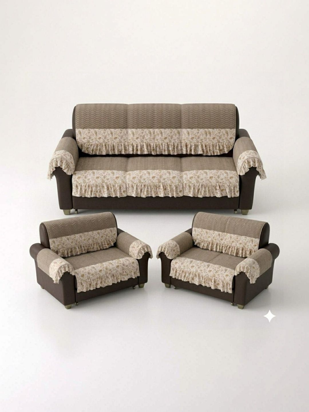 RAINBOW FURNISHINGS Beige & Brown Printed Viscose Rayon Blend Sofa Cover With Arms-picture-56