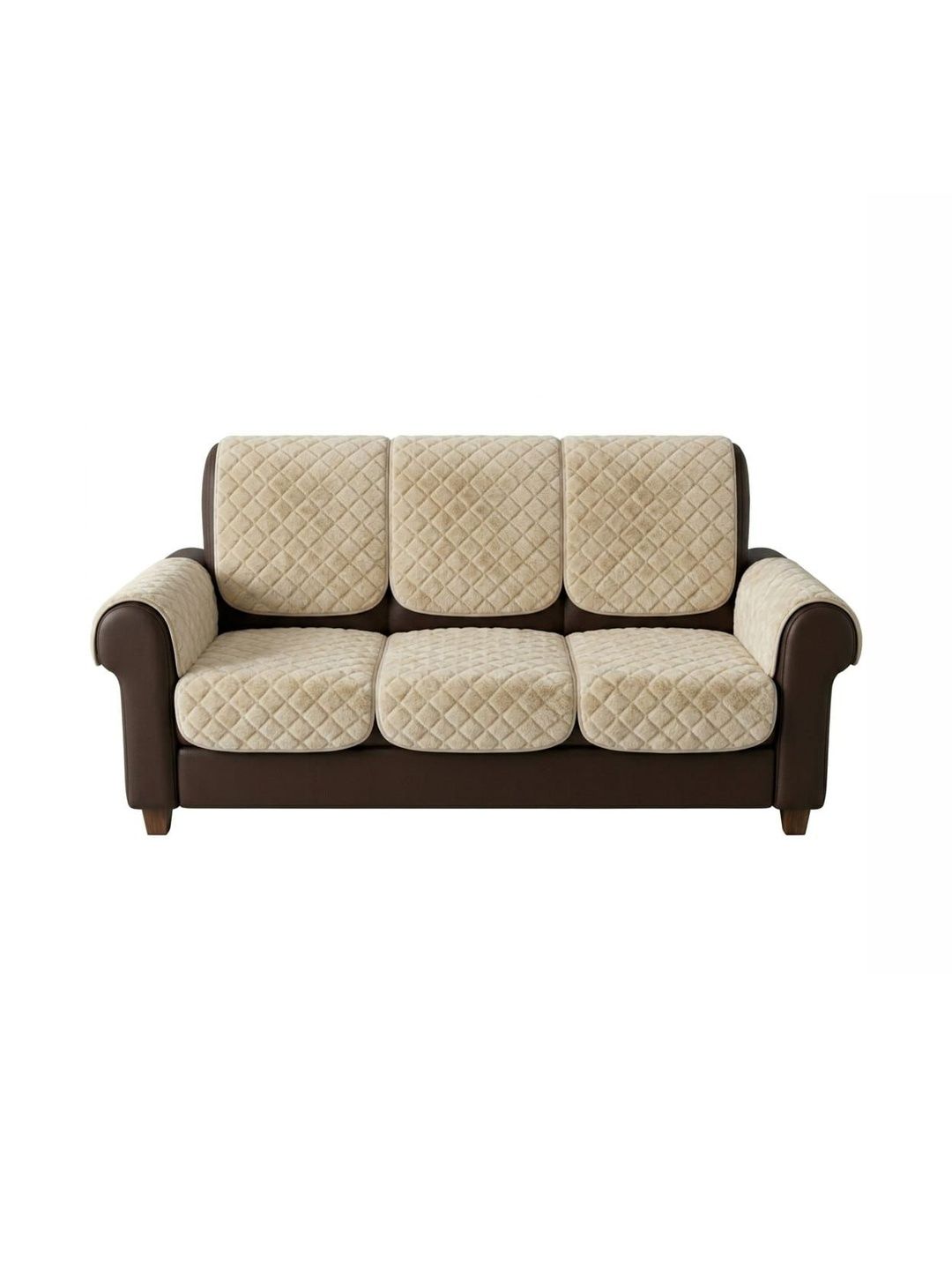RAINBOW FURNISHINGS Beige & Cream-Coloured Viscose Rayon Blend Sofa Cover With Arms-image-39