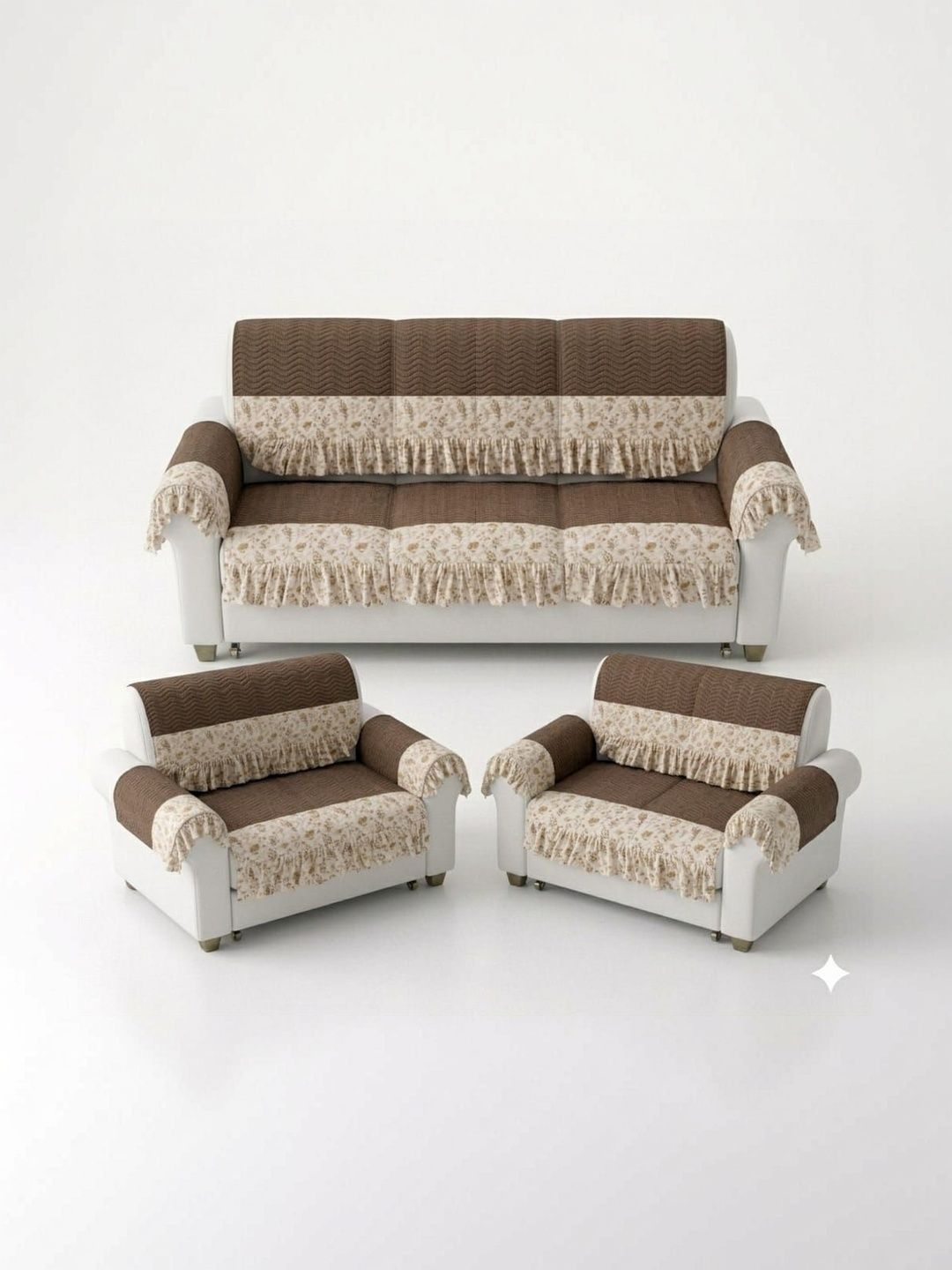 RAINBOW FURNISHINGS Brown & Brown Printed Viscose Rayon Blend Sofa Cover With Arms-picture-39