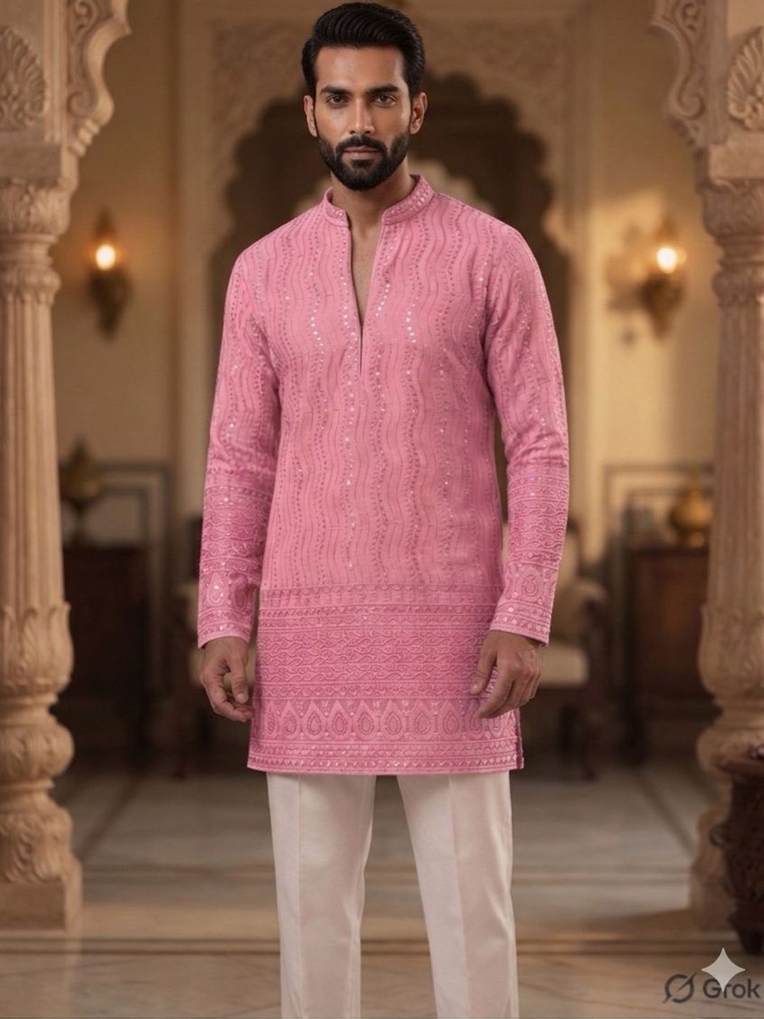 INDIROOP Men Embellished Sequinned Kurta-picture-11