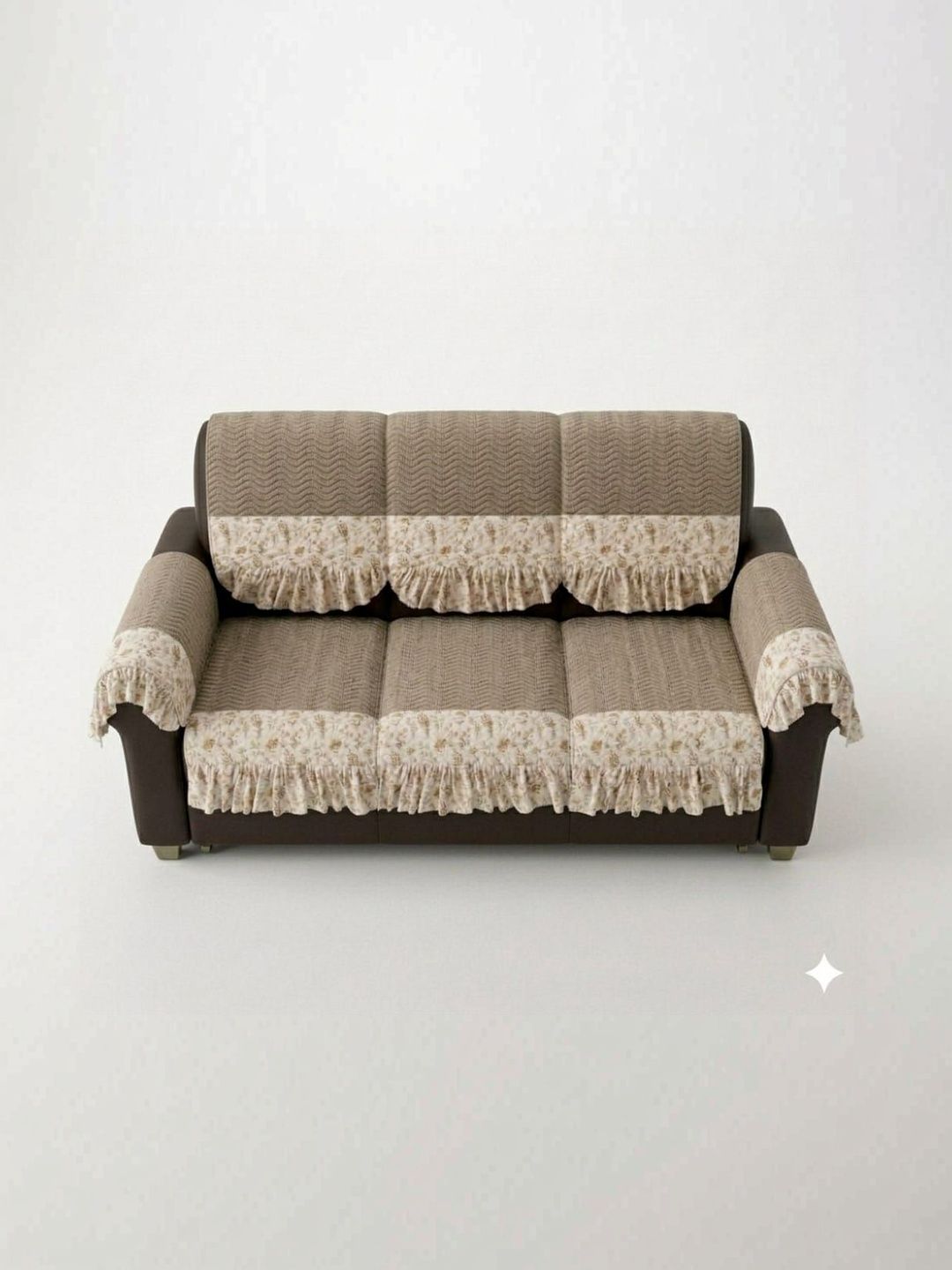 RAINBOW FURNISHINGS Beige & Multicoloured Printed Viscose Rayon Blend Sofa Cover With Arms-image-15
