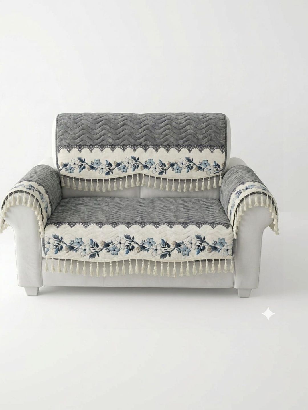 RAINBOW FURNISHINGS Grey & Grey Printed Viscose Rayon Blend Sofa Cover With Arms-picture-33