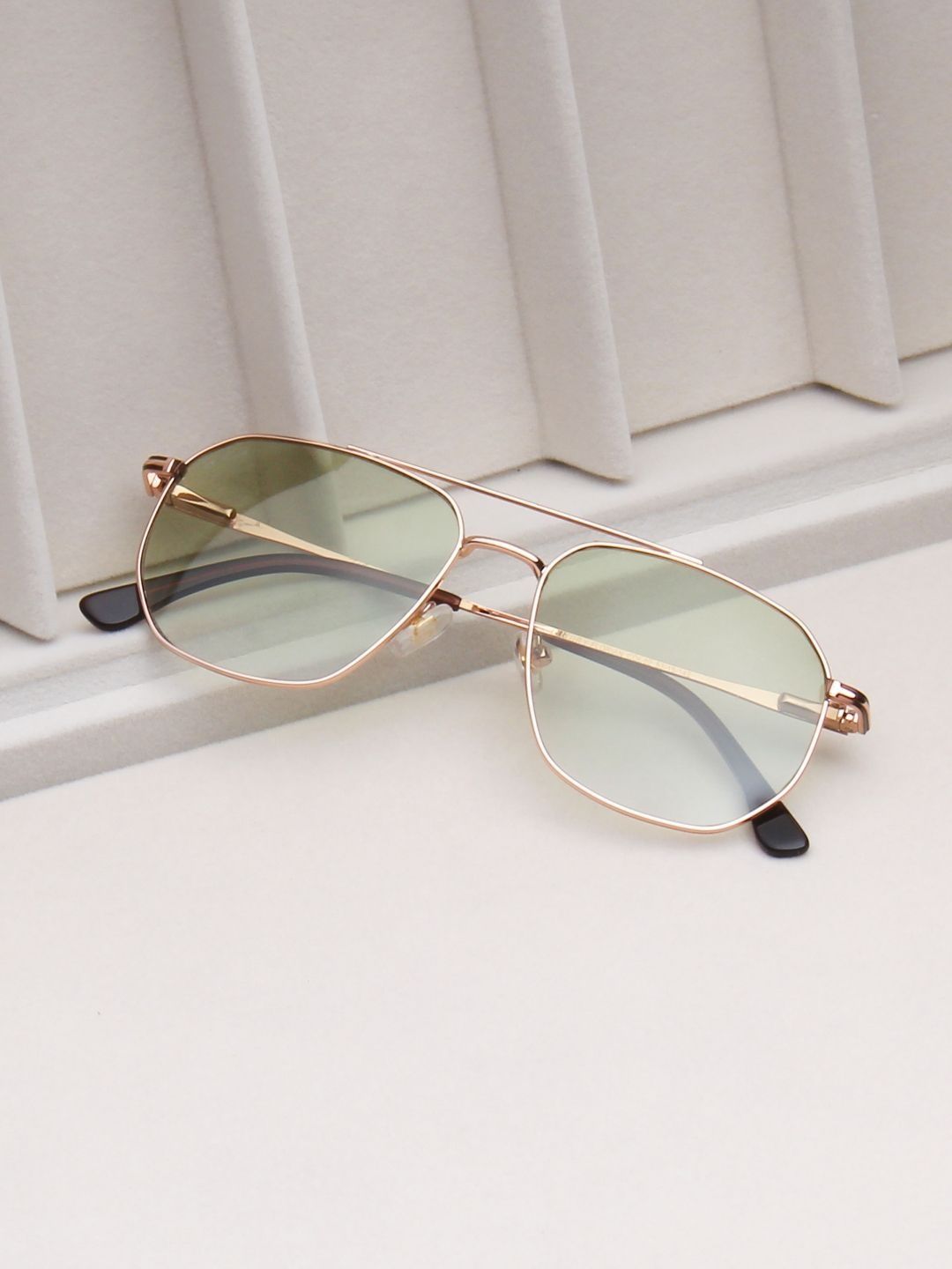 Ted Smith Unisex Green Lens & Gold-Toned Aviator Sunglasses with-picture-31
