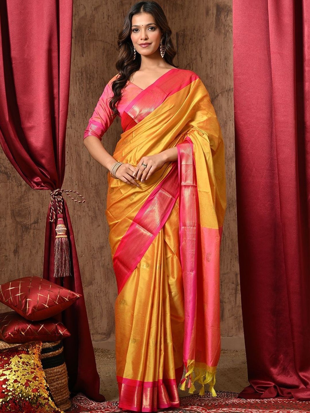 Anouk Rustic Ethnic Motifs Woven Design Zari Pure Cotton Kanjeevaram Saree-picture-37