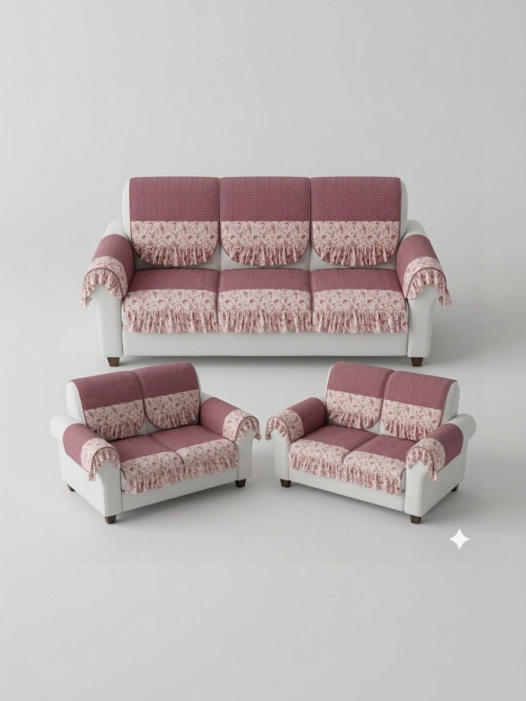 RAINBOW FURNISHINGS Pink & Maroon Printed Viscose Rayon Blend Sofa Cover With Arms-picture-13