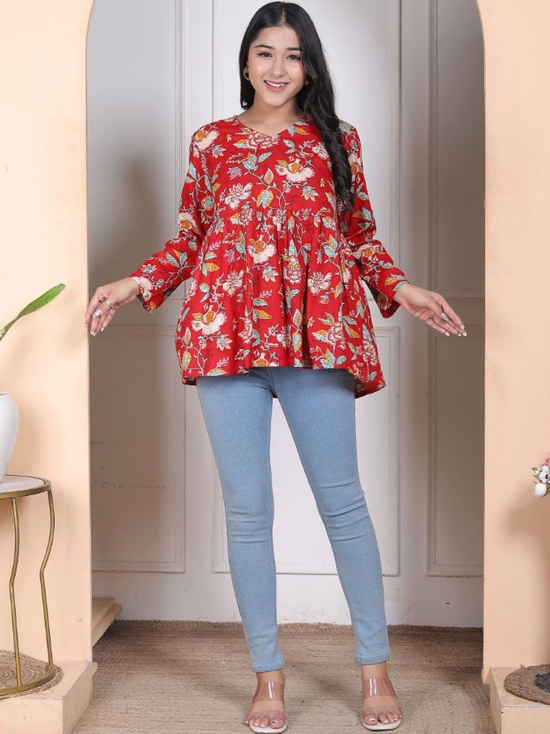Bibhatsu Floral Printed V-Neck Empire Kurti-picture-18
