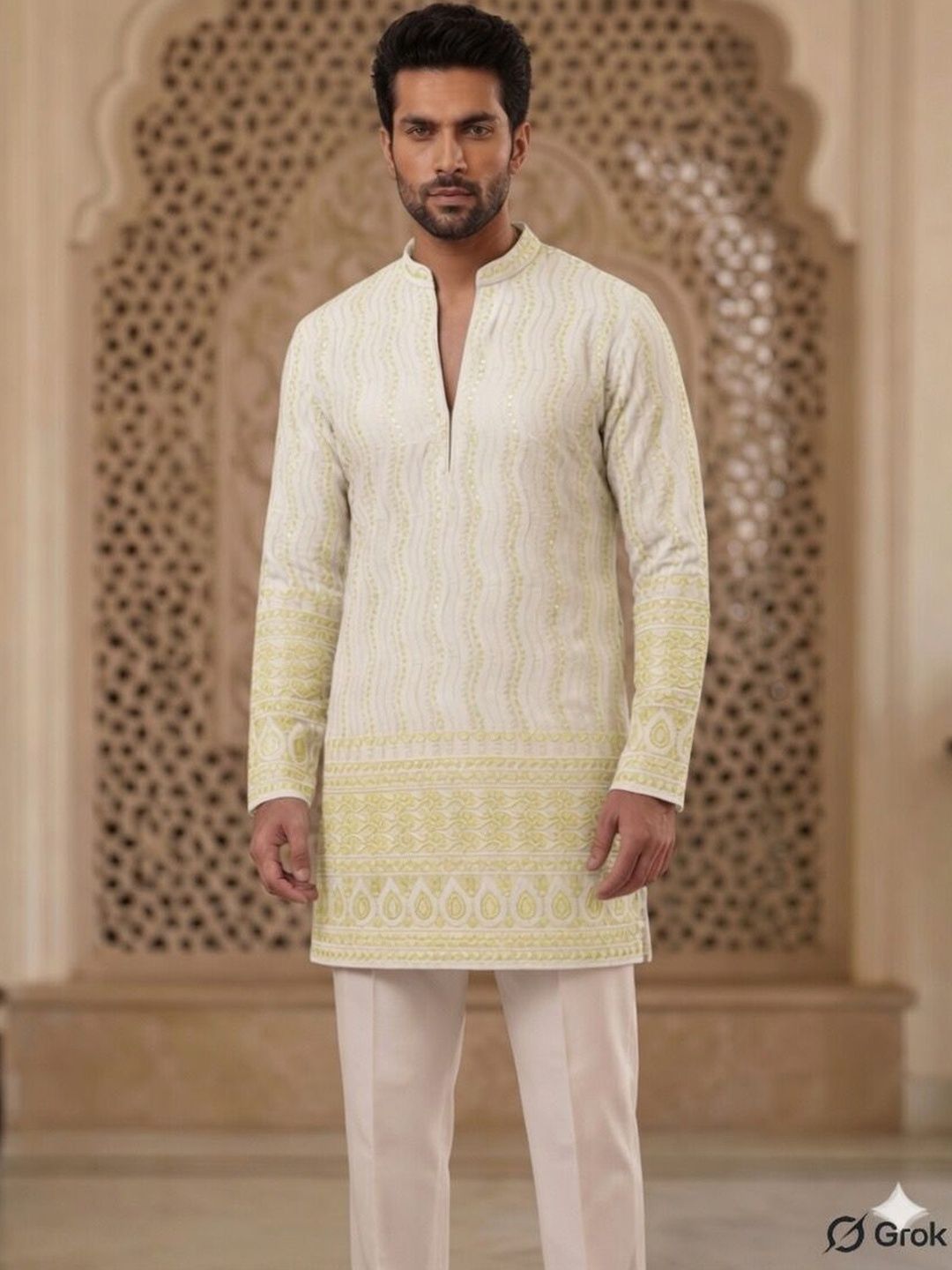 Dincharya Men Embroidered Chikankari Kurta-picture-30