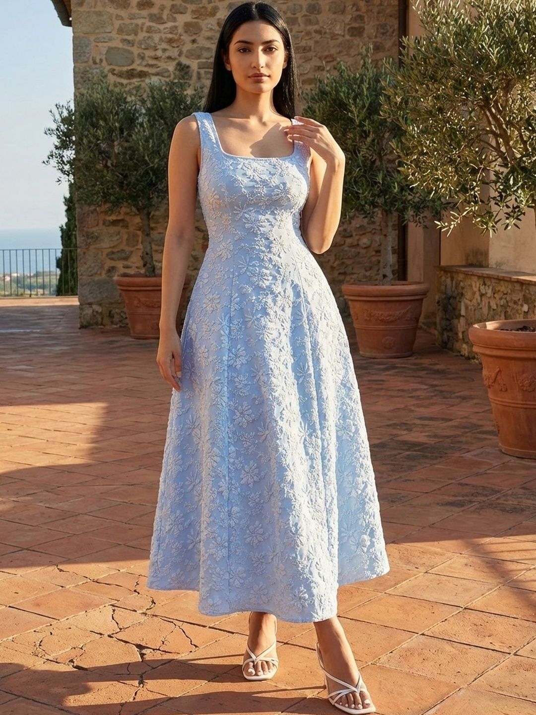 Zucchini Jacquard Fit & Flare Midi Dress-picture-40