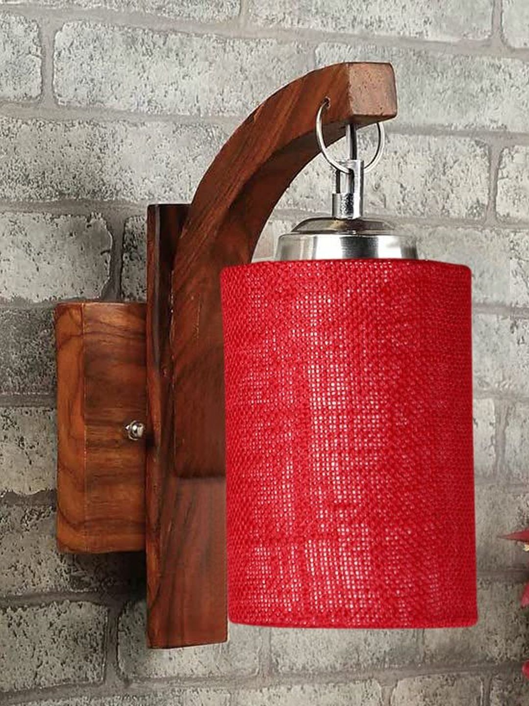 Aura Maroon & Red Textured Wood Cylinder Shaped Wall Lamp-picture-23